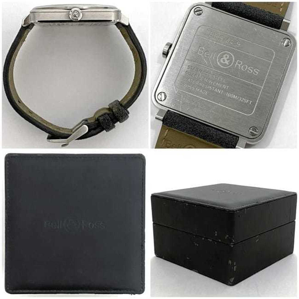 Bell & Ross Watch Aviation 39 f-22679 Camouflage White Shell Silver Gray BRS-64-S Men's SS Suede Leather Rubber Quartz Square Dial Interchangeable Strap Battery Operated — Good