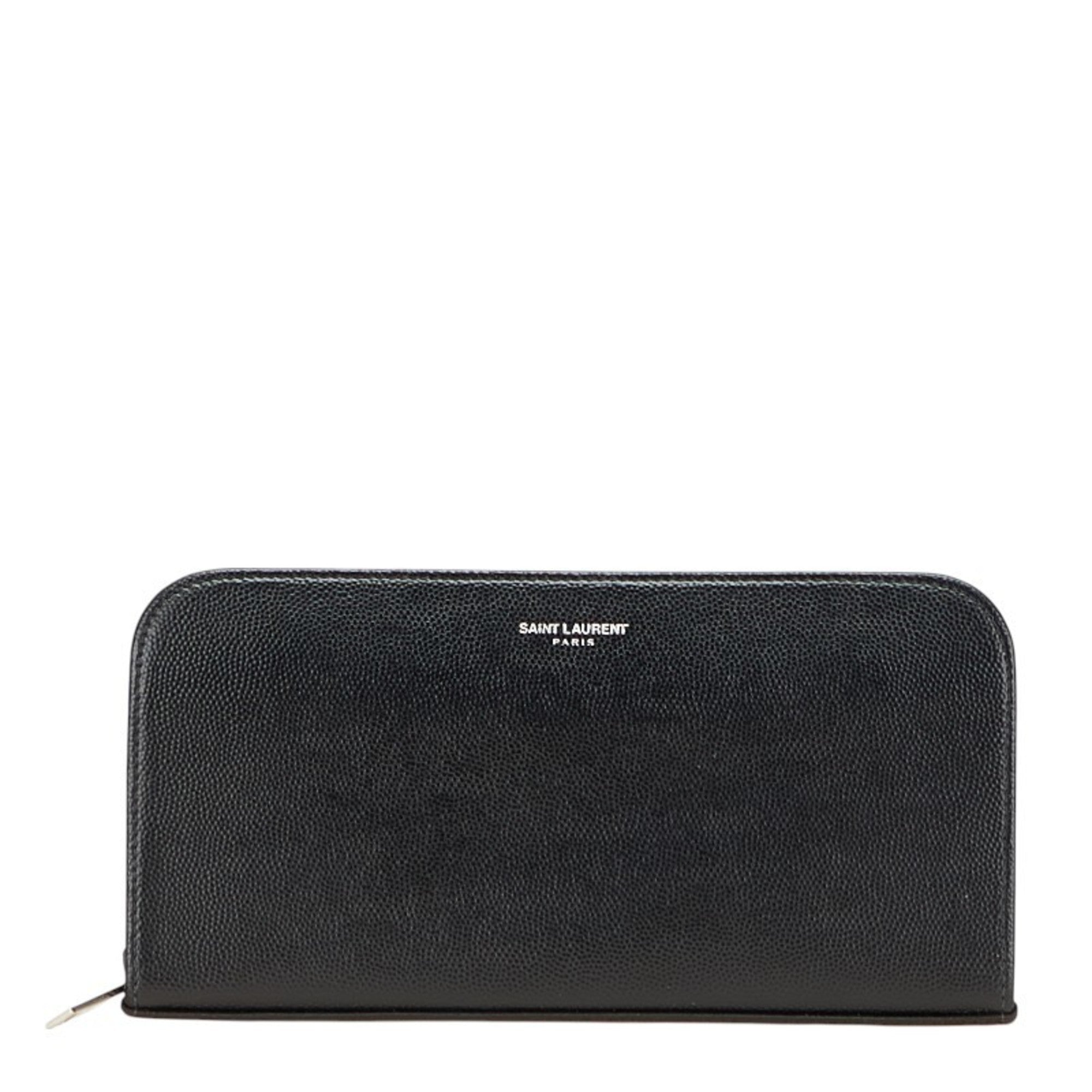 Saint Laurent logo long wallet in black leather for women.