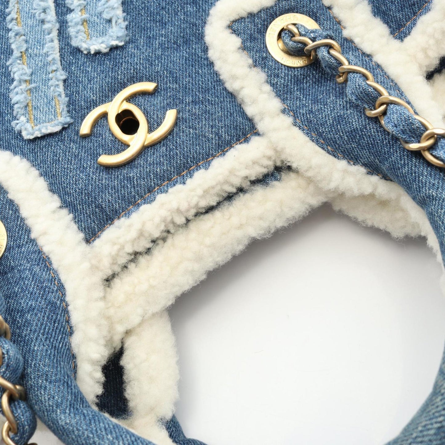 CHANEL Large Shopping Bag, Tote Denim and Mouton, Women's, Blue White, AS0759