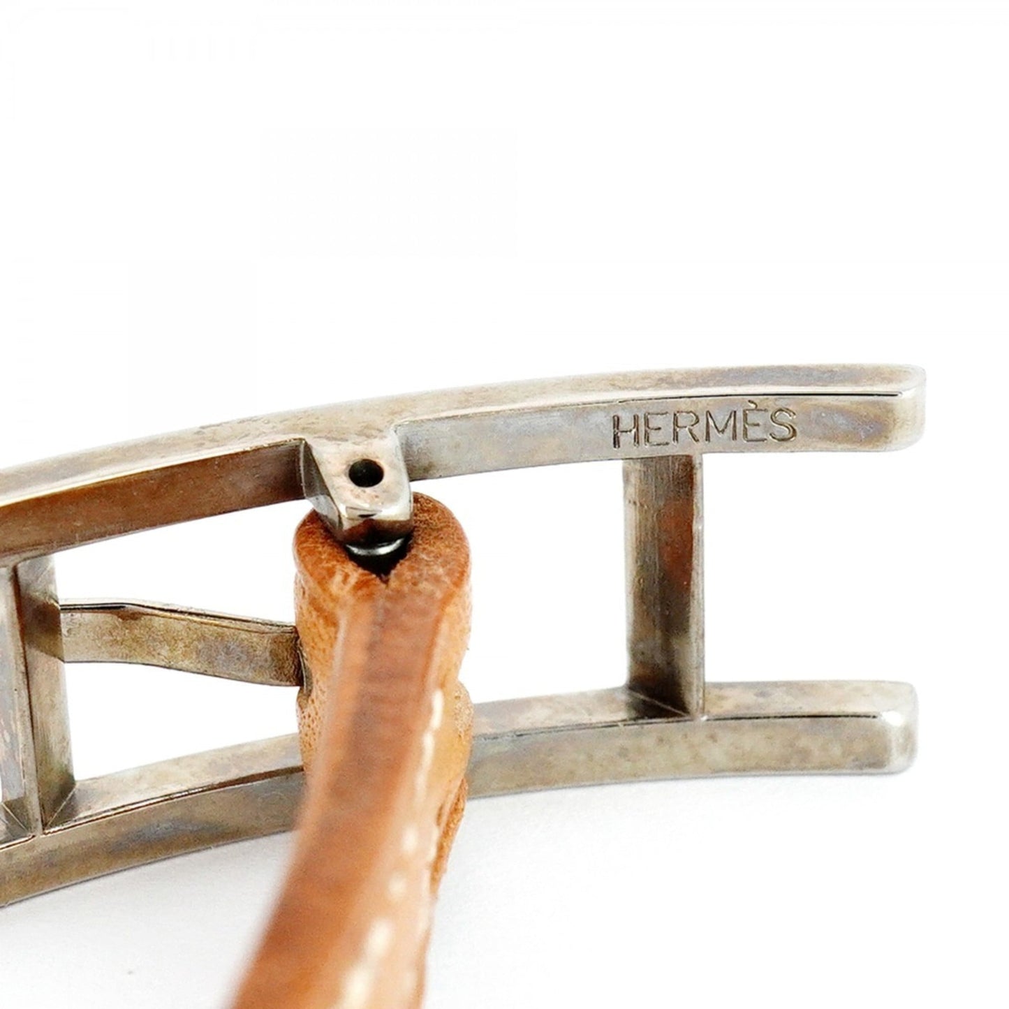 Hermes Hermès Api 3 Bracelet in Metal, Leather, Silver, and Light Brown for Men Women