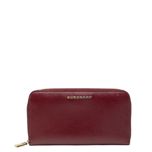 Burberry round zipper long wallet, wine red, Bordeaux, enamel, women's, BURBERRY