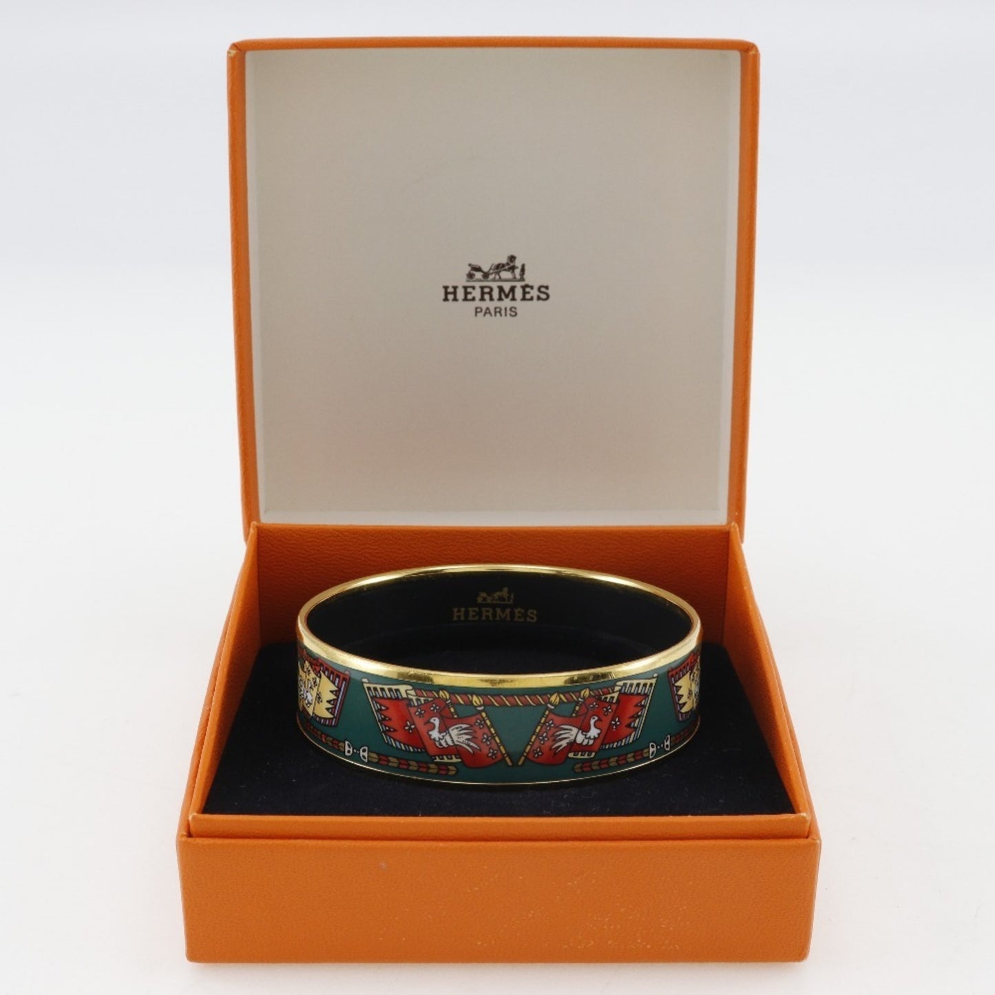 Hermes HERMES Email GM Bangle Flag & Bird Cloisonne Gold Plated Made in Austria Green Approx. 35g EmailGM Women's