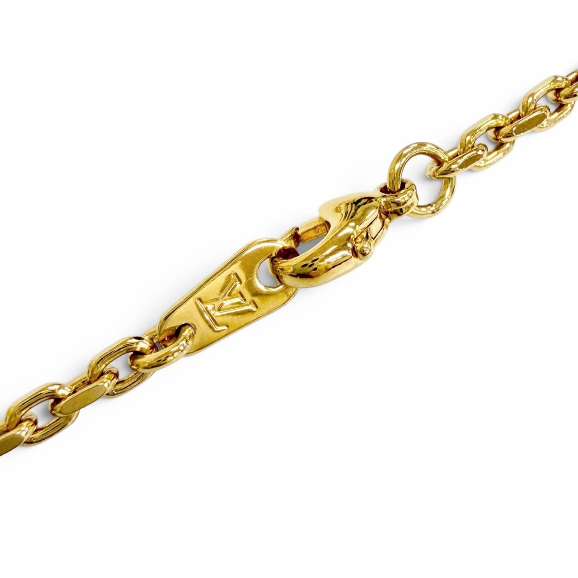 LOUIS VUITTON M02740 Chain LV Yours Monogram Flower Necklace Gold Made in Italy Men's Comes with Box and Dust Bag Highly Recommended ◎ — Like New
