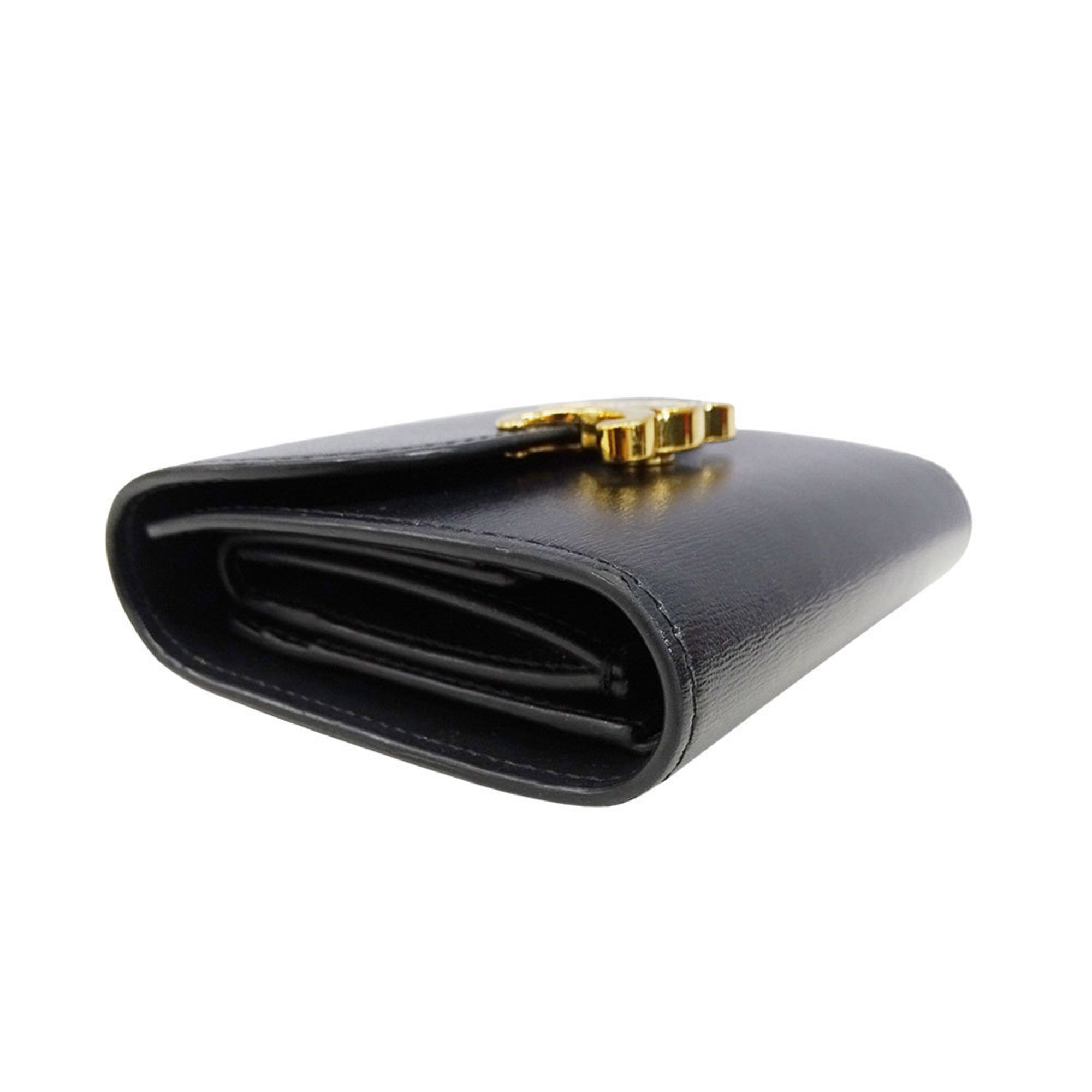 Celine Women's Triomphe Tri-fold Wallet in Shiny Calfskin. Compact, simple design.