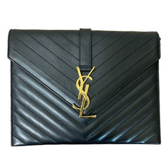 Yves Saint Laurent SAINT LAURENT PARIS BO MONOGRAMME Cassandra V-Stitch Chain Shoulder Bag in Black for Women — Like New