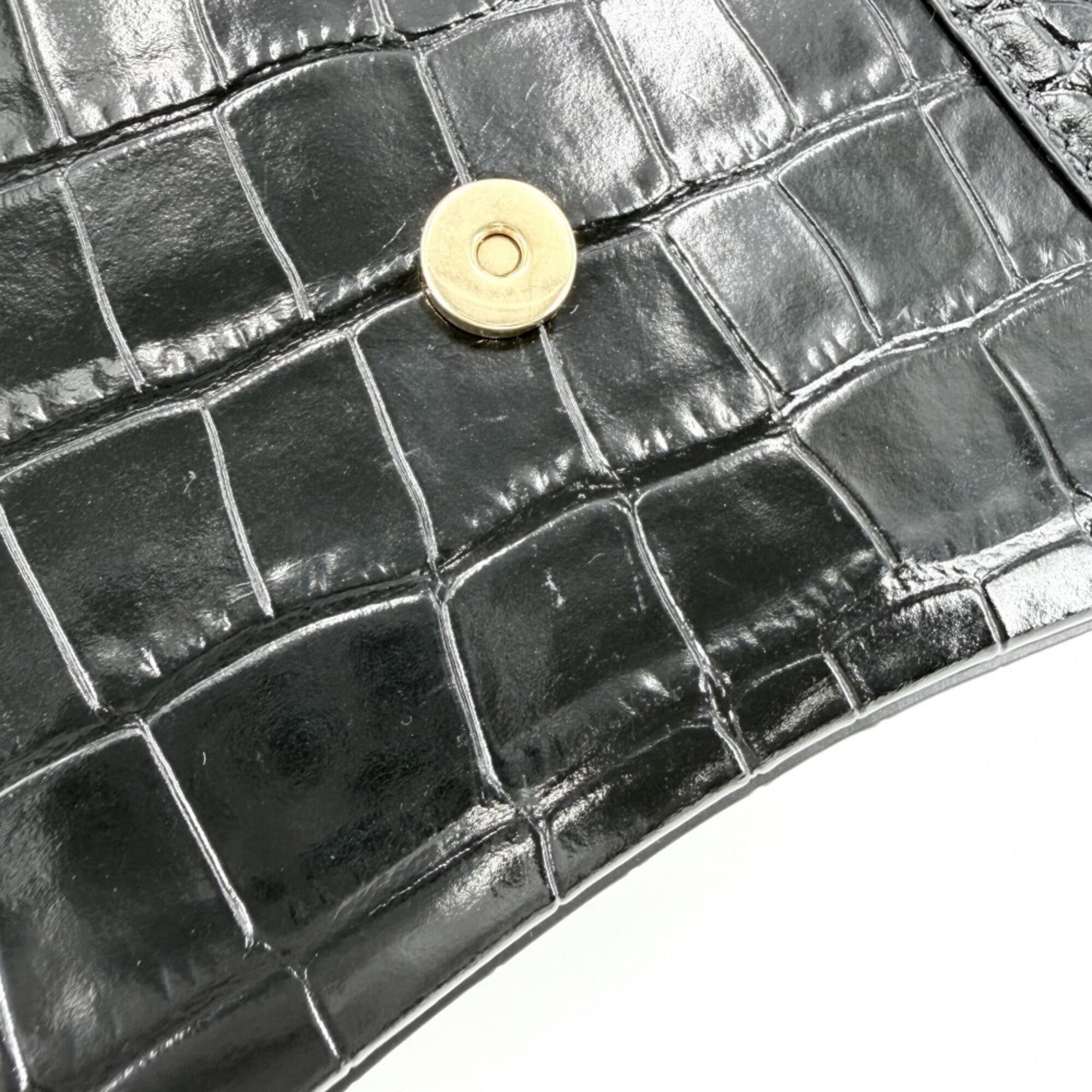 Balenciaga Women's Hourglass Small Handbag Shoulder Bag Crossbody HOURGLASS Crocodile Embossed Leather Top Handle BALENCIAGA 593546 Black Antique Gold Hardware — Like New