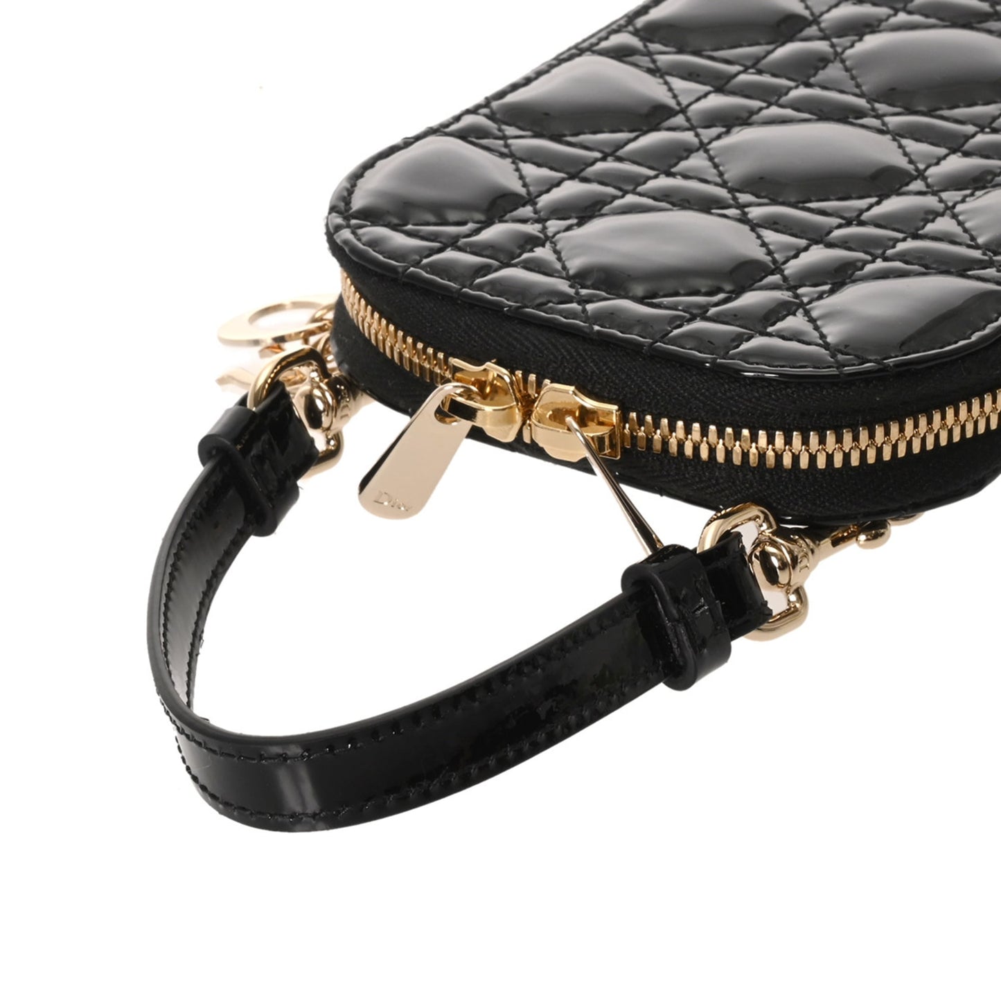 CHRISTIAN DIOR Callin Dior Phone Holder, Black, S08720VRB_M900, Women's Patent Leather Pouch, A-Rank, Pre-Owned, Ginzo