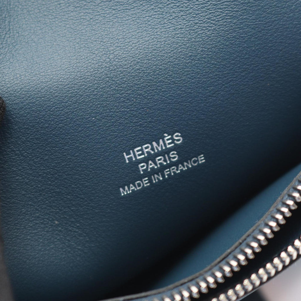 Hermes Hermès Avexois Compact ANIMAPOLIS Wallet/Coin Case, Silk and Leather, Swift Women's, Navy, Multicolor, Mykonos Orange