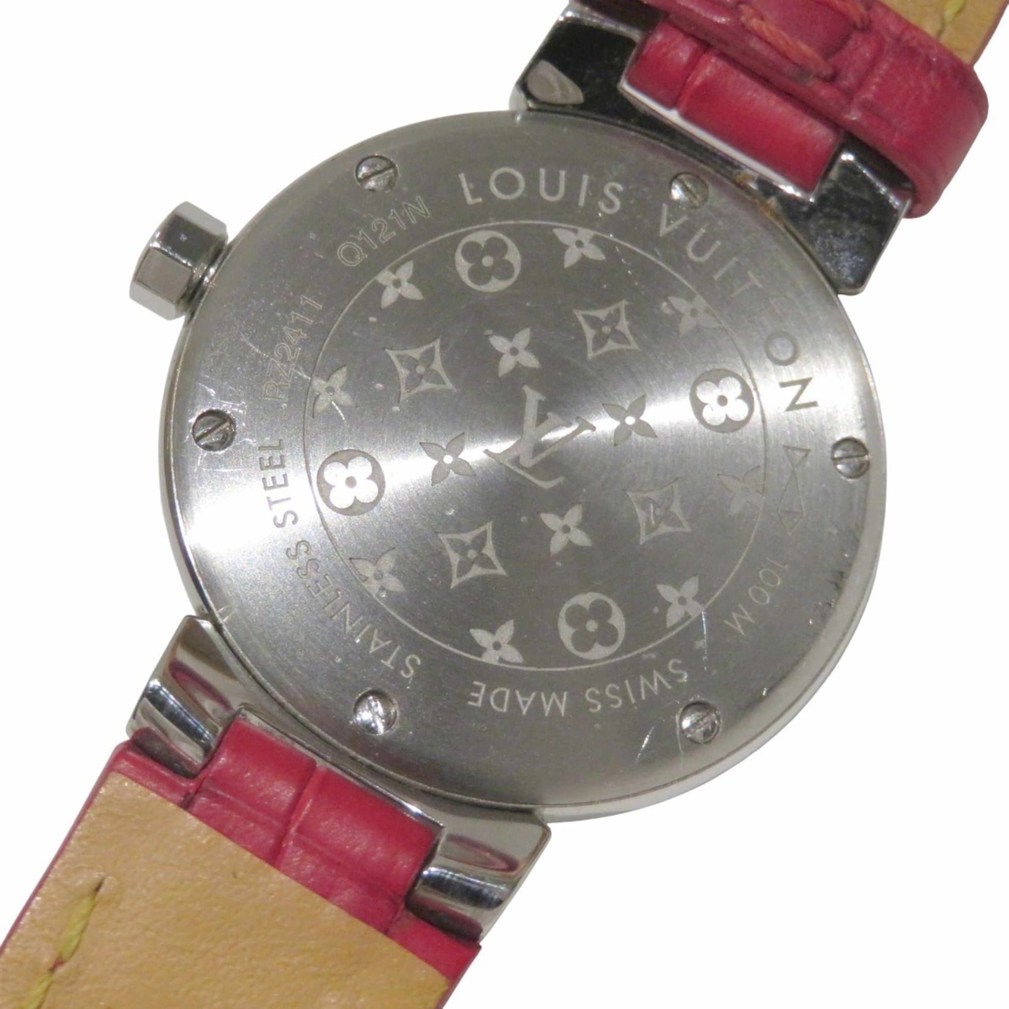 Louis Vuitton Tambour TRUNKS & BAGS wristwatch, total weight 34.8g, stainless steel, genuine leather strap, quartz movement, red dial, Q121N — Good