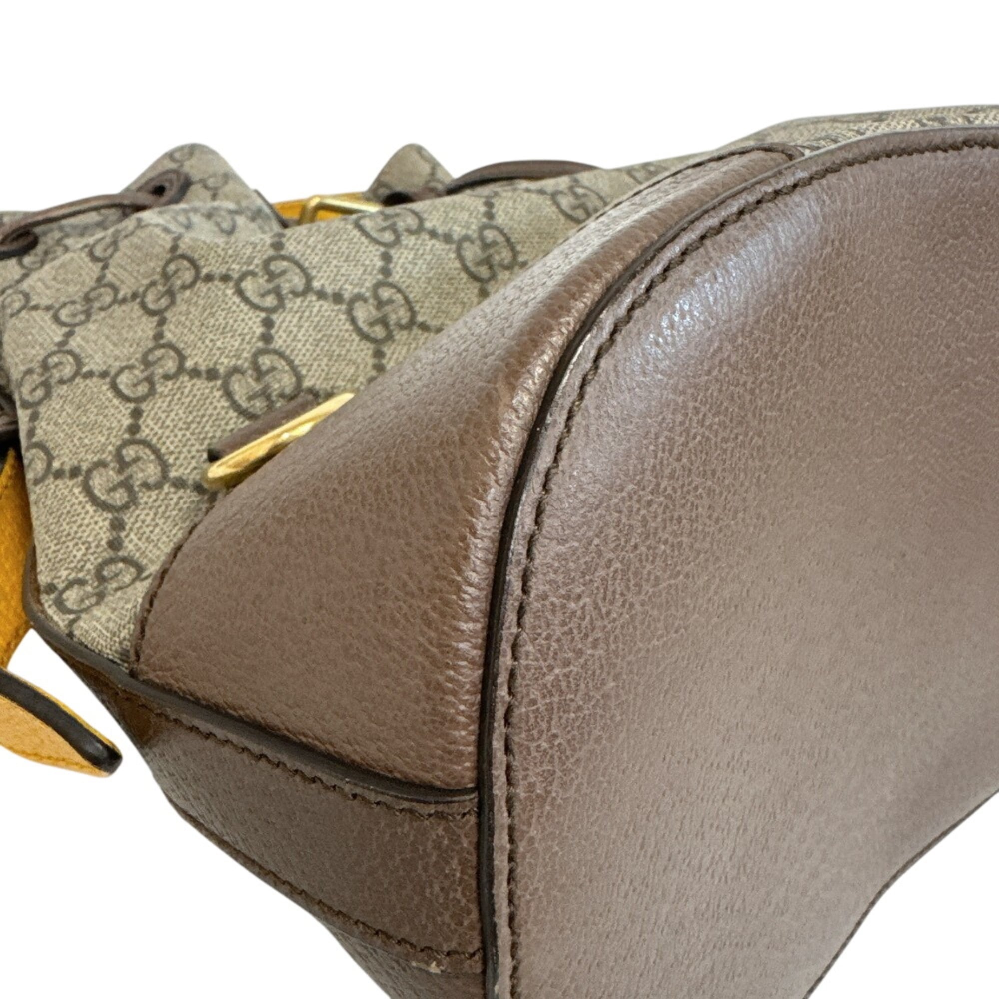 GUCCI 473875 Tiger Drawstring One-Shoulder Bag GG Supreme Handbag Brown — Like New
