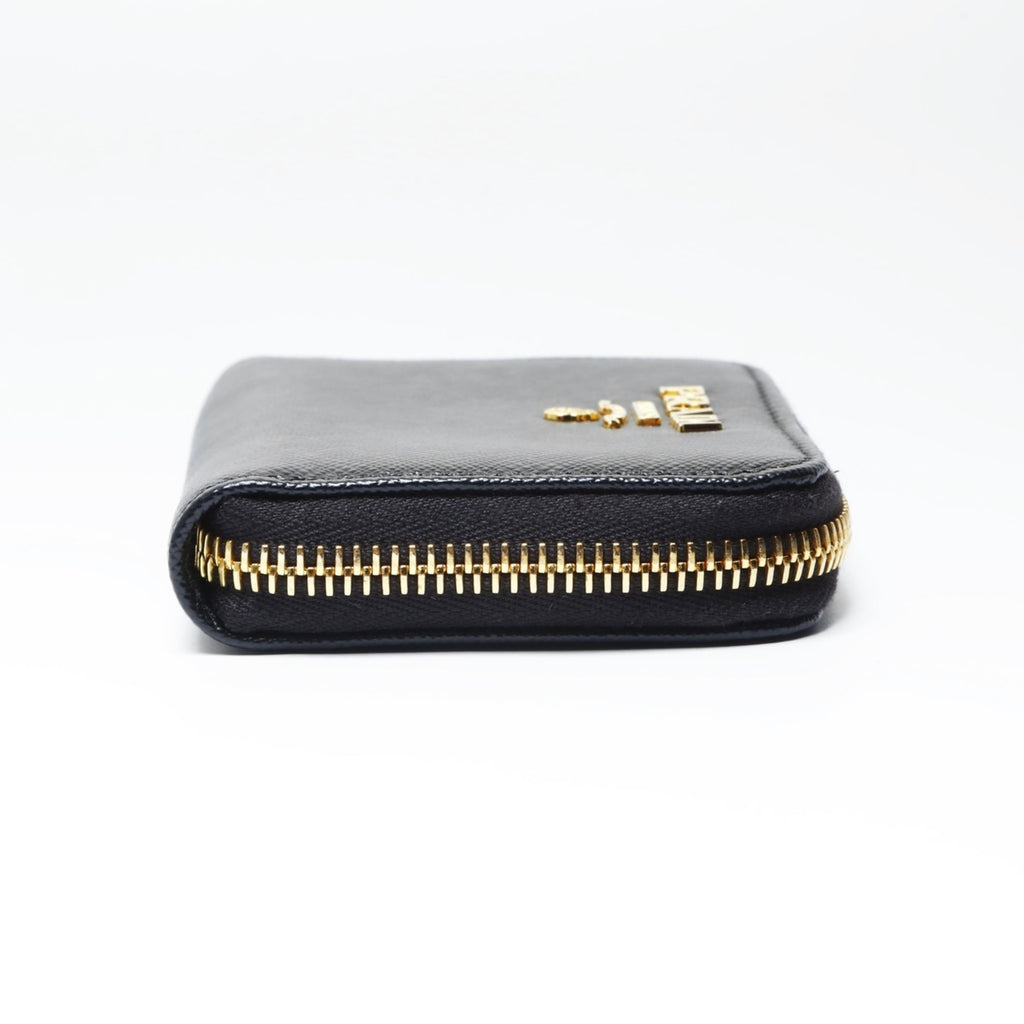 Prada Saffiano Leather Round Zip Wallet/Coin Case Compact Black