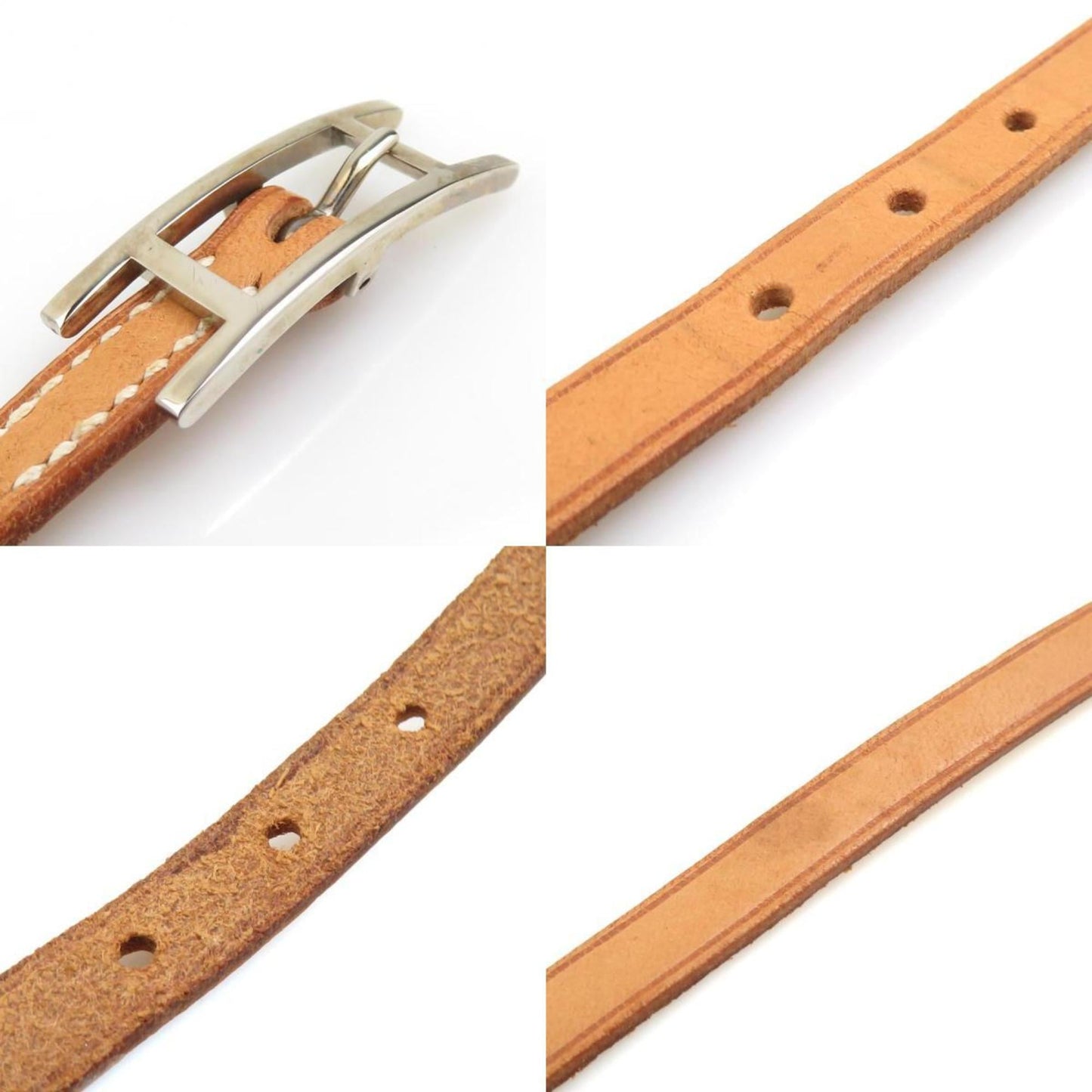 Hermes Hermès Api Leather Metal Bracelet in Beige Brown and Silver, Women's, e61129