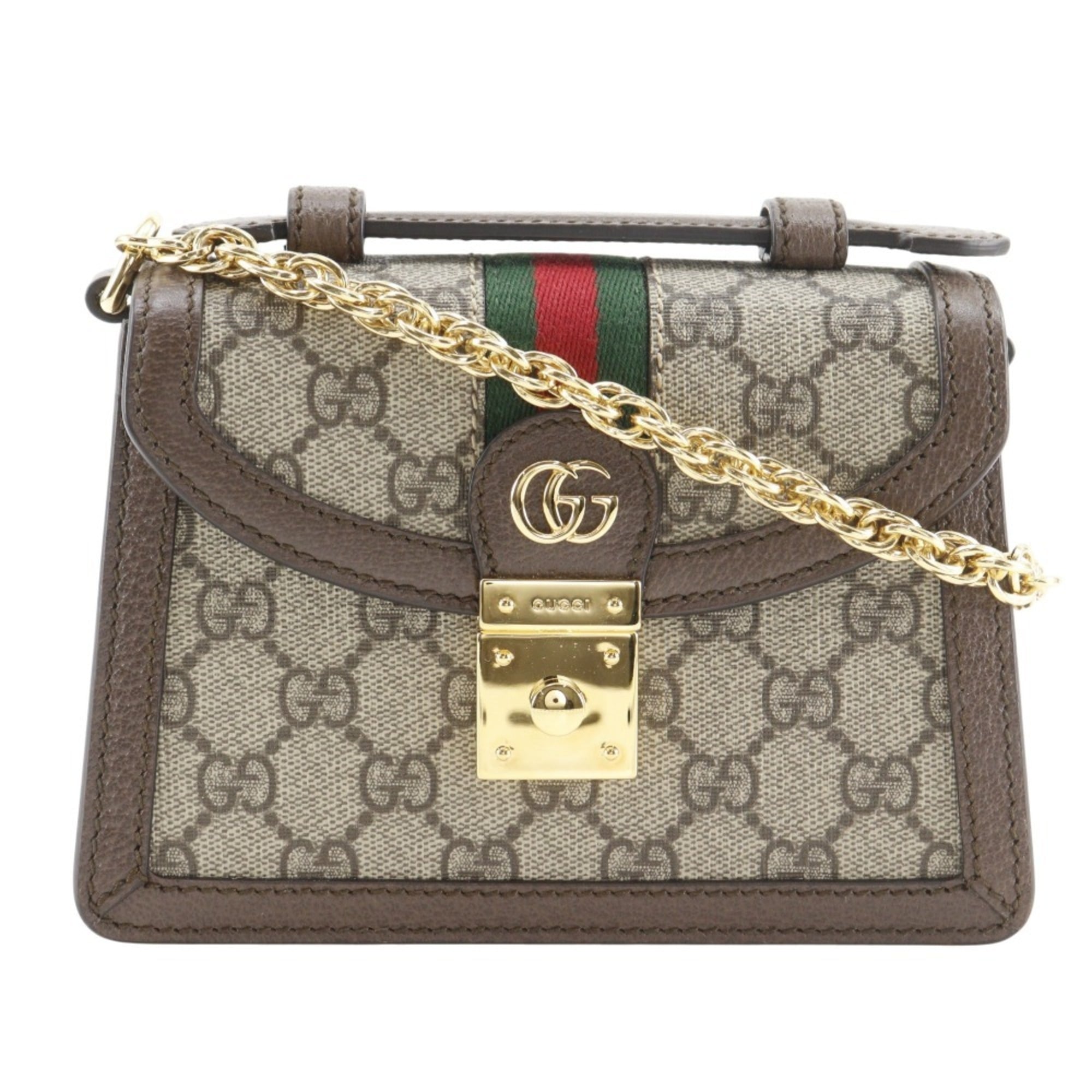 Gucci Ophidia Shoulder Bag, Sherry Line Mini Chain 696180, GG Supreme Canvas, Brown, 2-way, Flap, Women's — Like New