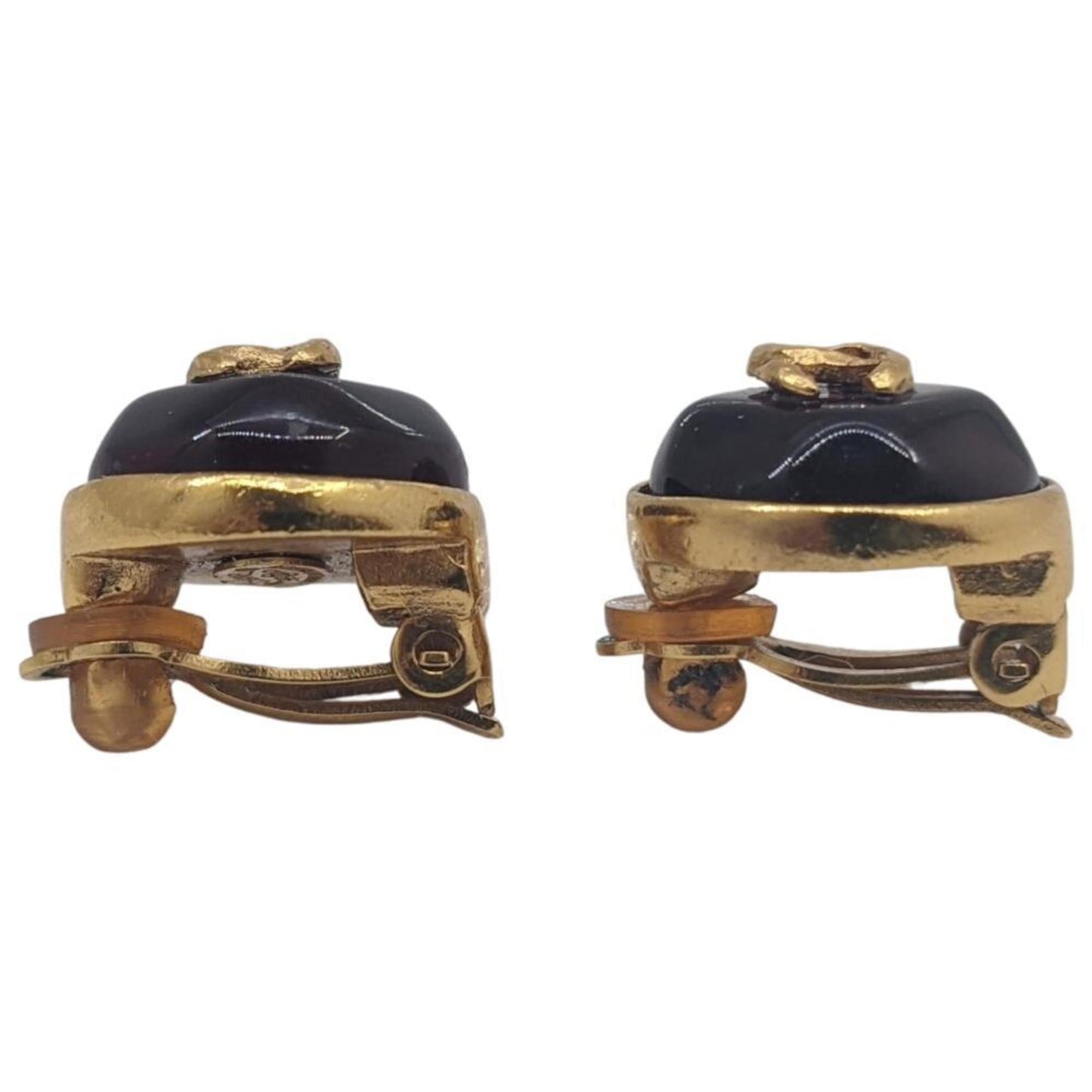 CHANEL Coco Round Earrings with Red Stone, GP 99P, Gold, Red, Women's