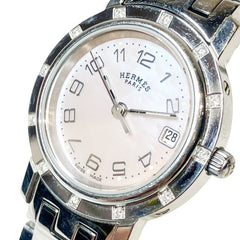 Hermes Clipper Nacre watch, total weight 42.8g, stainless steel, quartz movement, pink mother-of-pearl dial, CL4.230 — Good