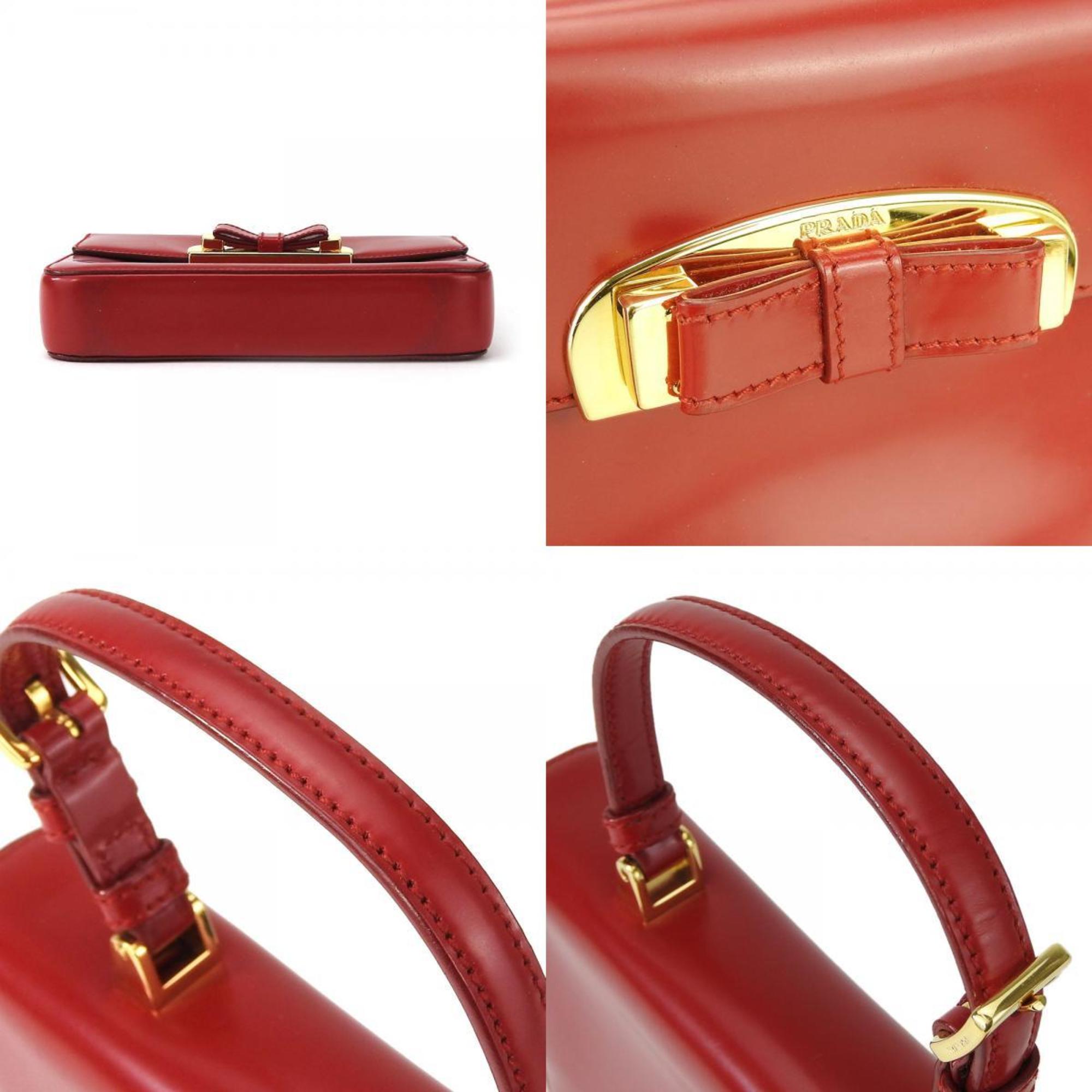 Prada Handbag BN1670 Calfskin ROSSO Red Bag Ribbon Women's PRADA