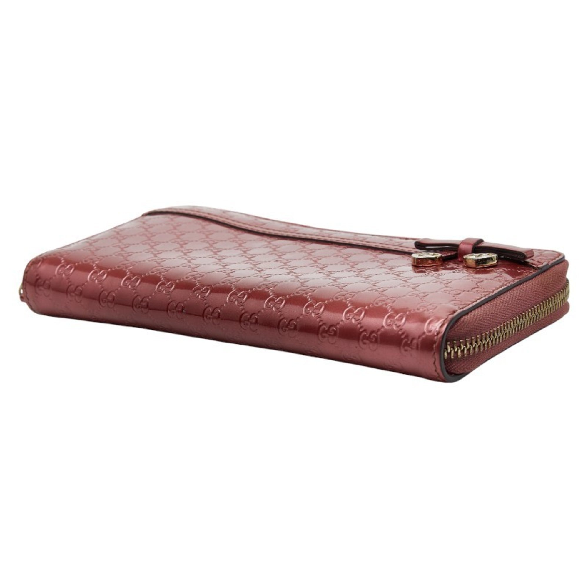 Gucci Micro Guccissima Ribbon Heart Round Zip Long Wallet 307997 Pink Enamel Women's GUCCI
