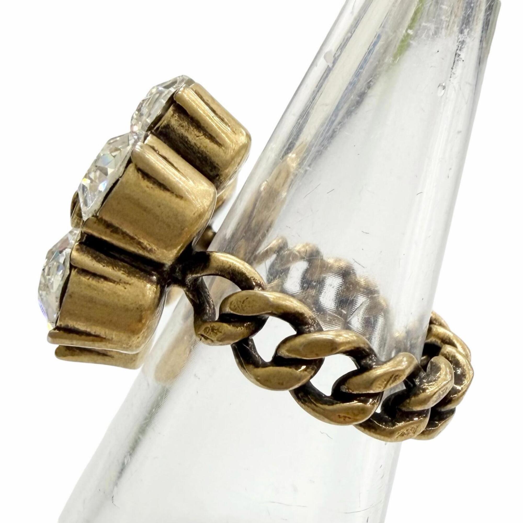 GUCCI GG Marmont Flower Rhinestone Ring, Gold Tone, Size S, Made in Italy, Women's, with Box — Like New