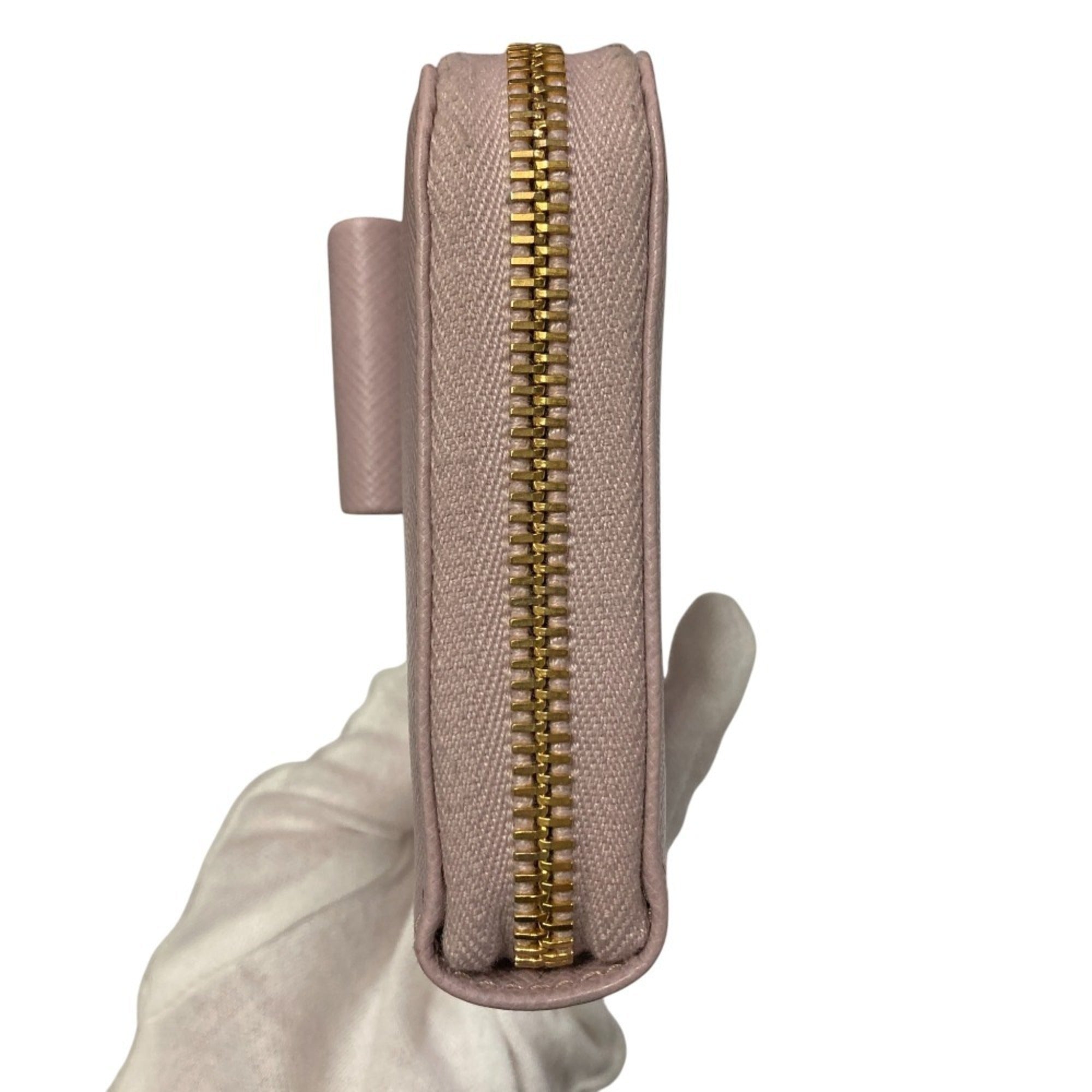 PRADA Prada Ribbon Saffiano Leather Round Zip Long Wallet 1ML506 Pink Women's