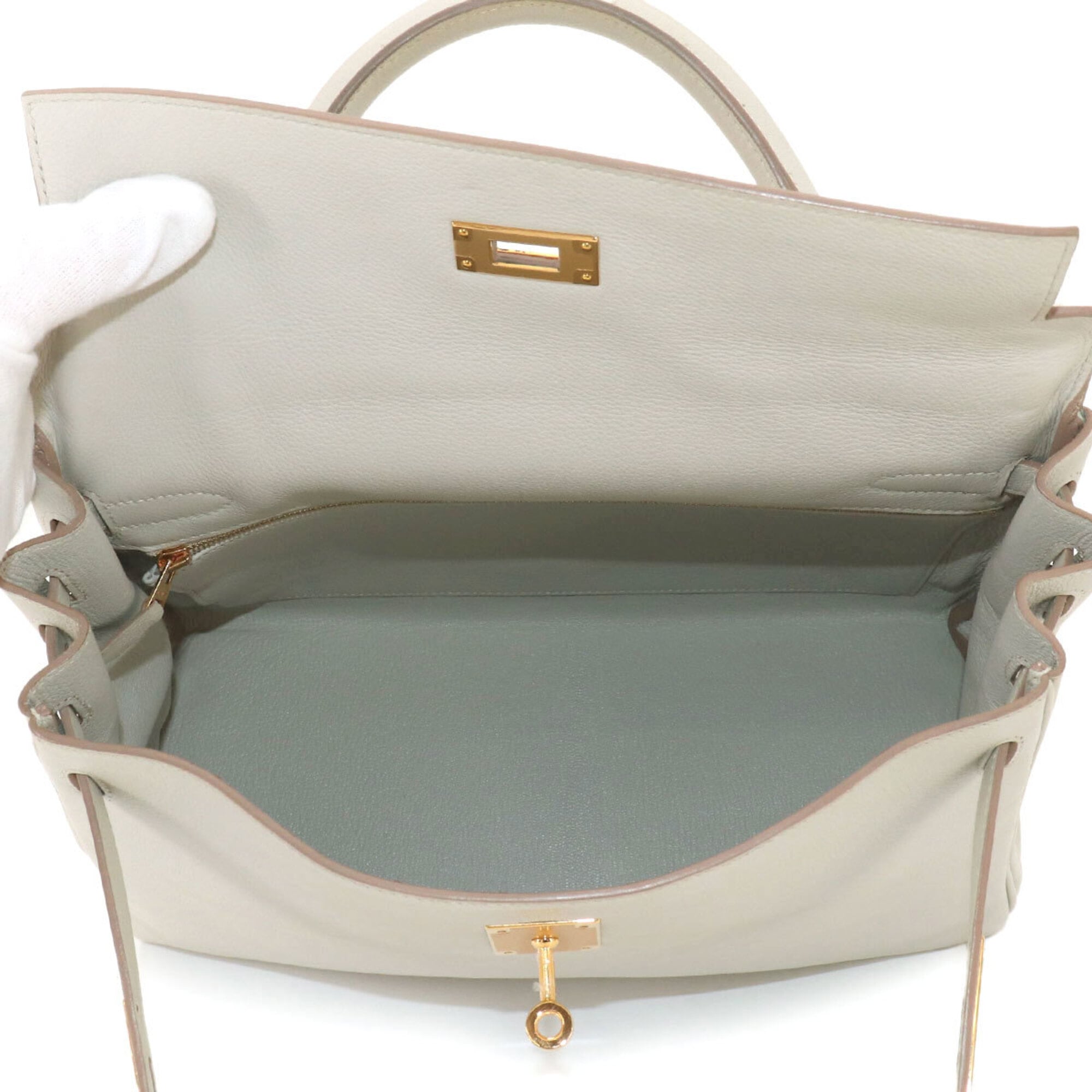 Hermes Kelly 32 Evercolor Beton 2-way Hand/Shoulder Handbag, Inside Stitching, A Stamp, Gold Hardware — Like New