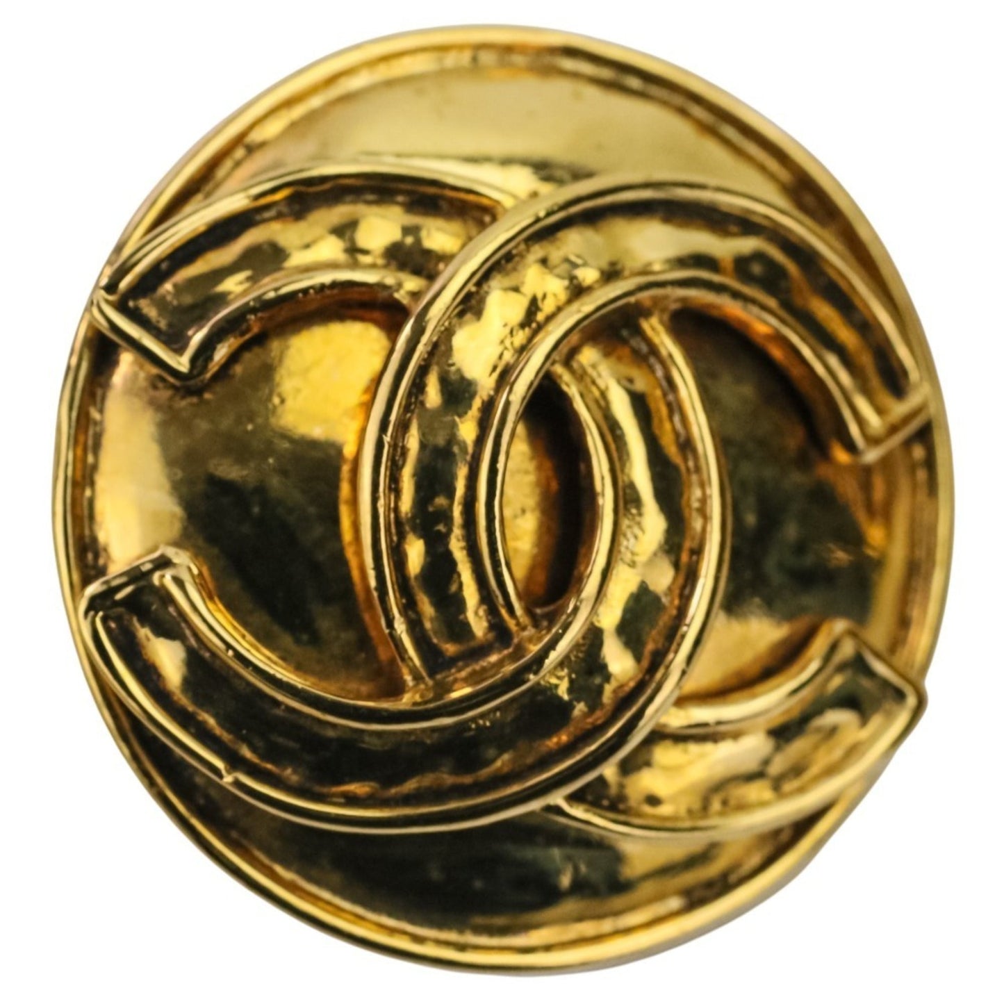 94P CHANEL Vintage Coco Mark Large Circle Earrings Gold Color Women's