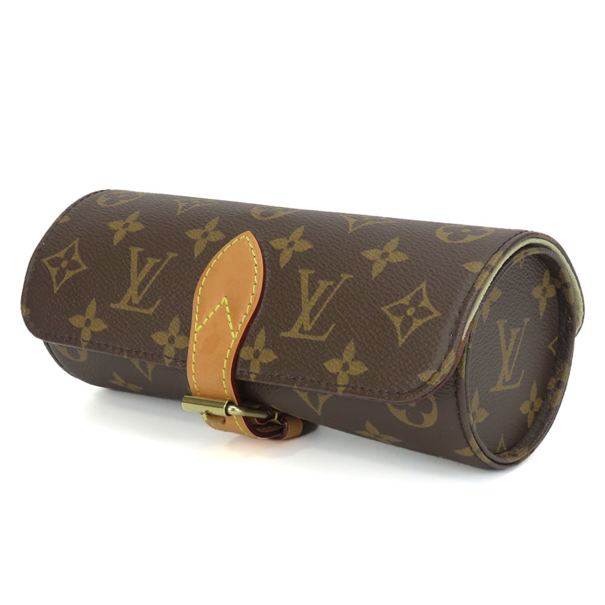 Louis Vuitton Etui 3 Montre M47530 Monogram Brown Bag with Gold Hardware Watch Case for Men and Women — Very Good