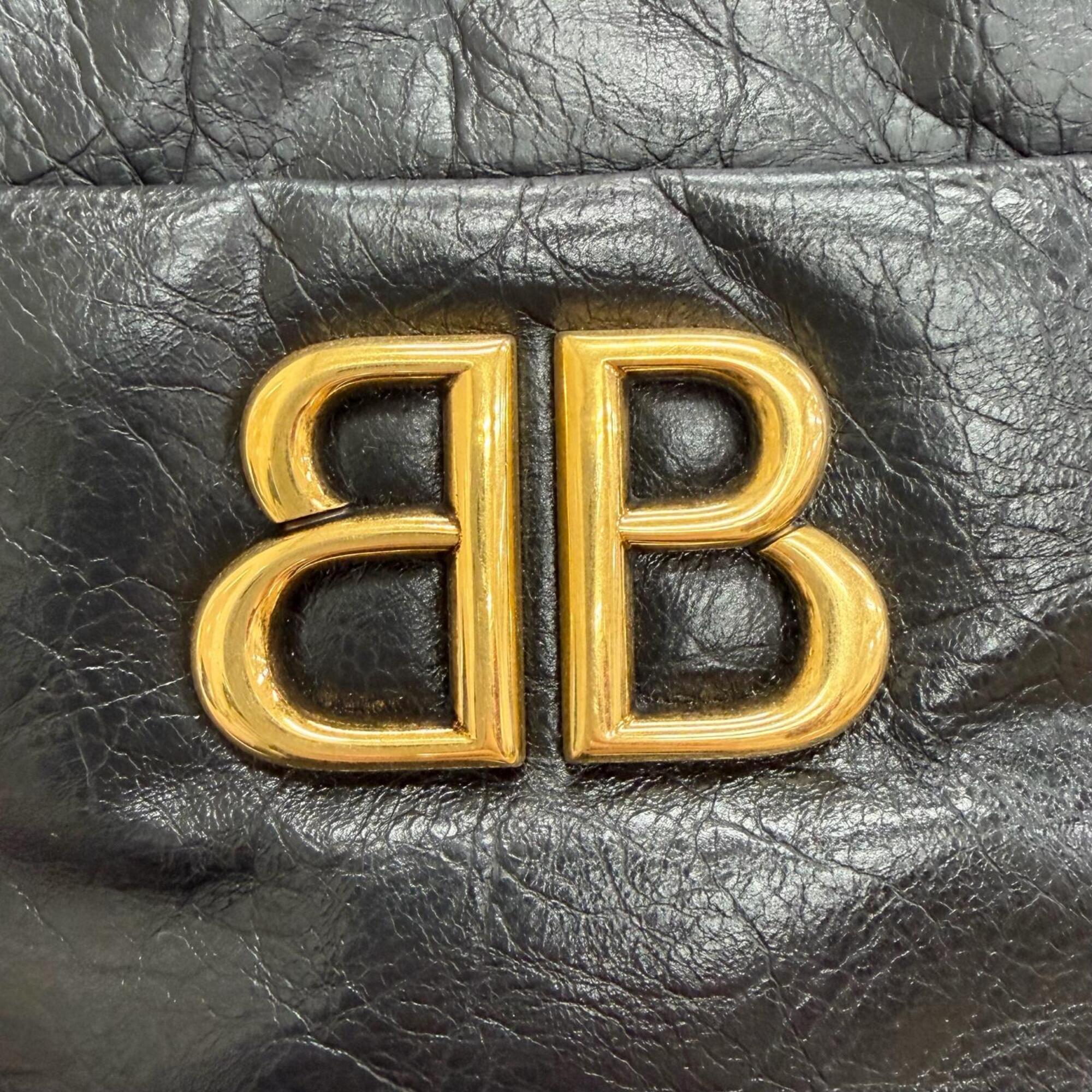 BALENCIAGA 806459 Monaco Arena Calfskin Camera Bag Chain Shoulder Black Antique Gold Hardware Made in Italy Women's — Like New