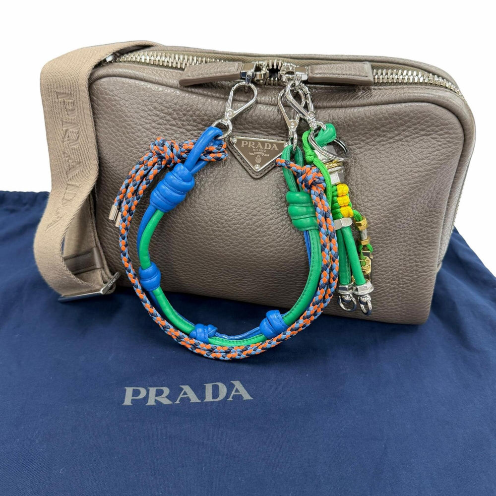 PRADA 2VH181 Triangle Logo Trick Charm Vitello Daino Leather Shoulder Bag, Greige, Made in Italy, Women's, Comes with Dust Highly Recommended! — Like New