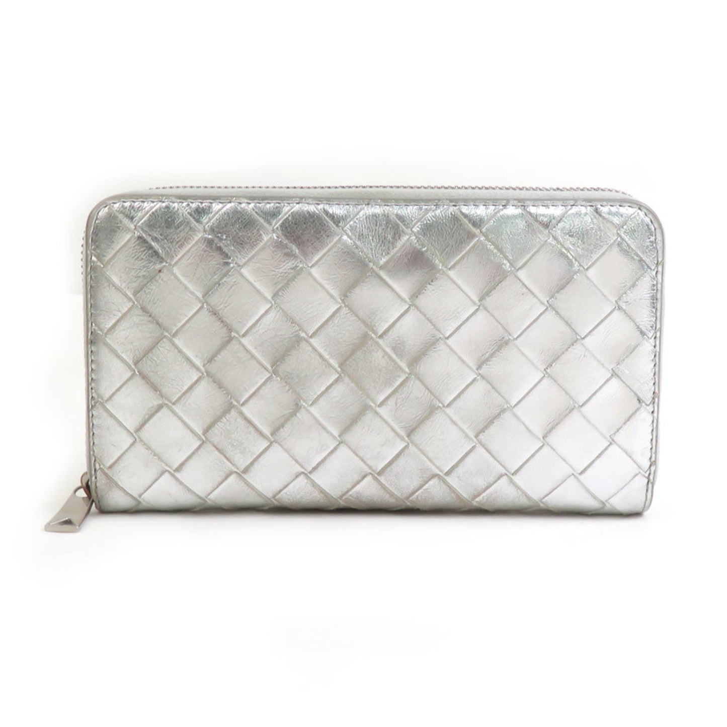 Bottega Veneta round long wallet in intrecciato leather silver for men and women, h31637g