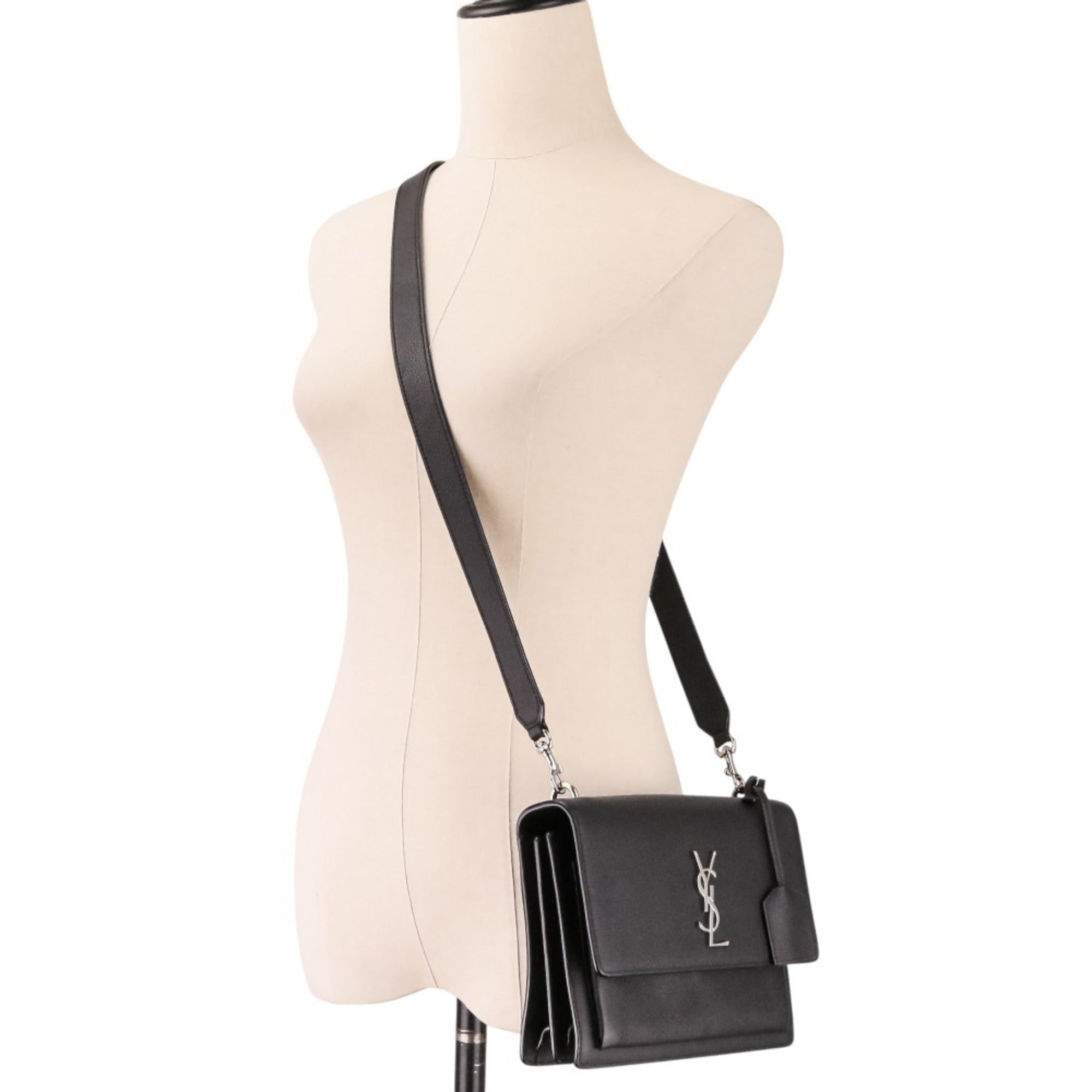 Yves Saint Laurent SAINT LAURENT PARIS Sunset Cassandra Flap Leather Shoulder Bag in Black for Women — Like New