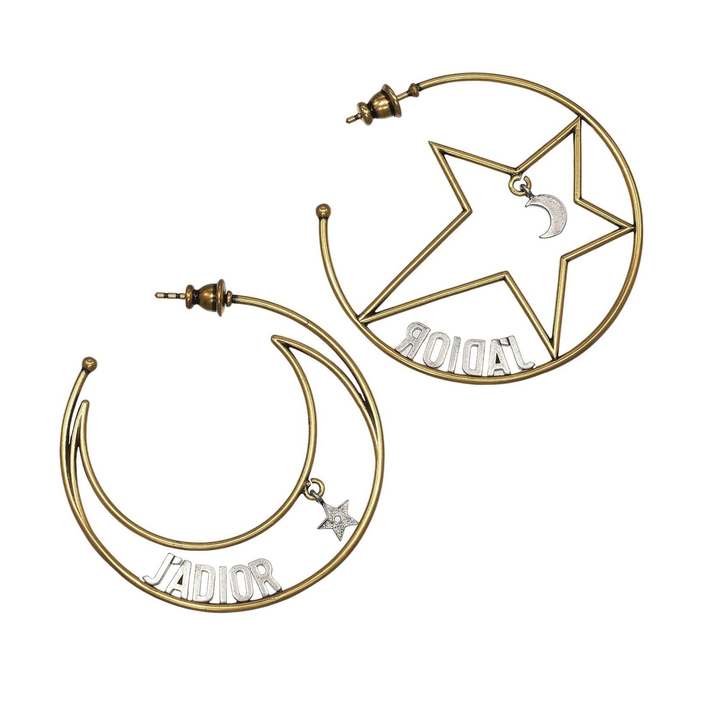 Christian Dior Dior J'ADIOR Moon & Star Hoop Earrings, Gold Plated, Approx. 7.5g, J'Adore,