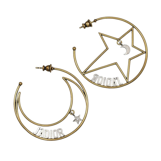 Christian Dior Dior J'ADIOR Moon & Star Hoop Earrings, Gold Plated, Approx. 7.5g, J'Adore,