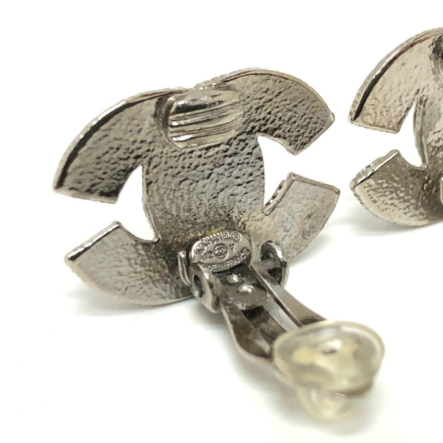 CHANEL CC Coco Mark Rhinestone Earrings A12V, Metal, Women's, Silver