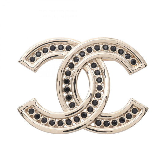 Chanel Coco Mark Brooch with Gold Plated Rhinestones, Women's, and Black