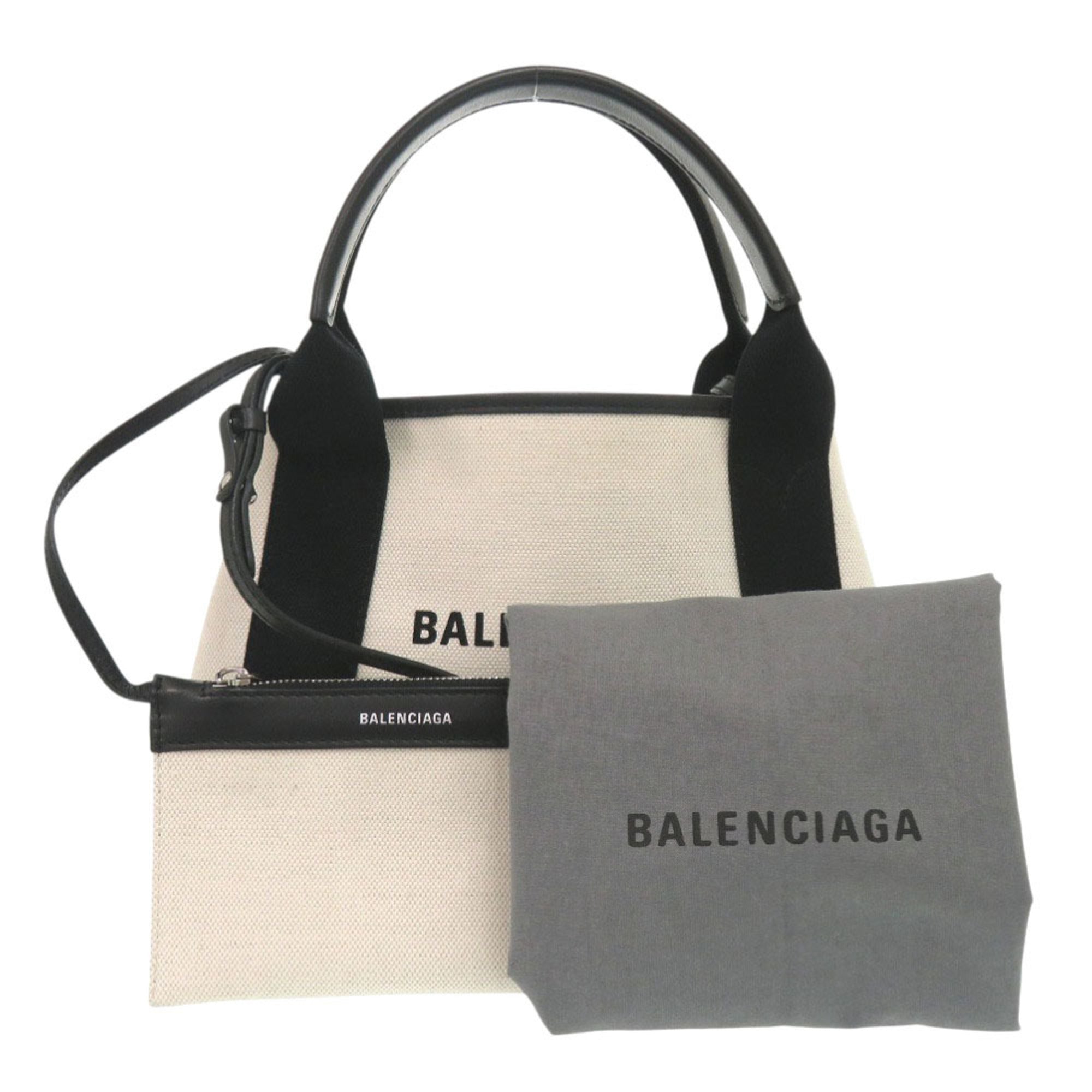 Like new Balenciaga Navy Cabas XS Canvas and Leather in Light Beige Black, 2-Way Handbag 0433 BALENCIAGA — Like New