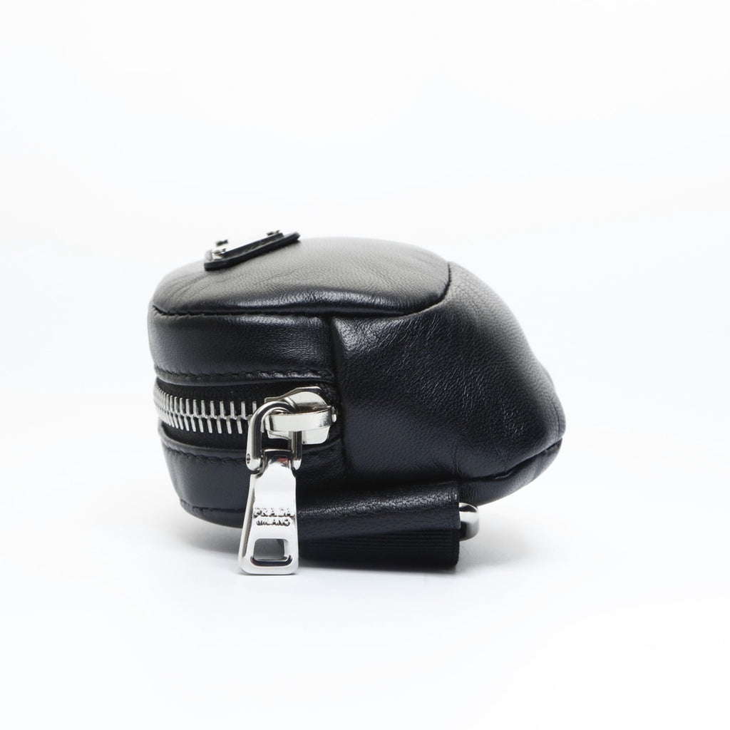 Prada Mini Leather Triangle Logo Charm Pouch in Black