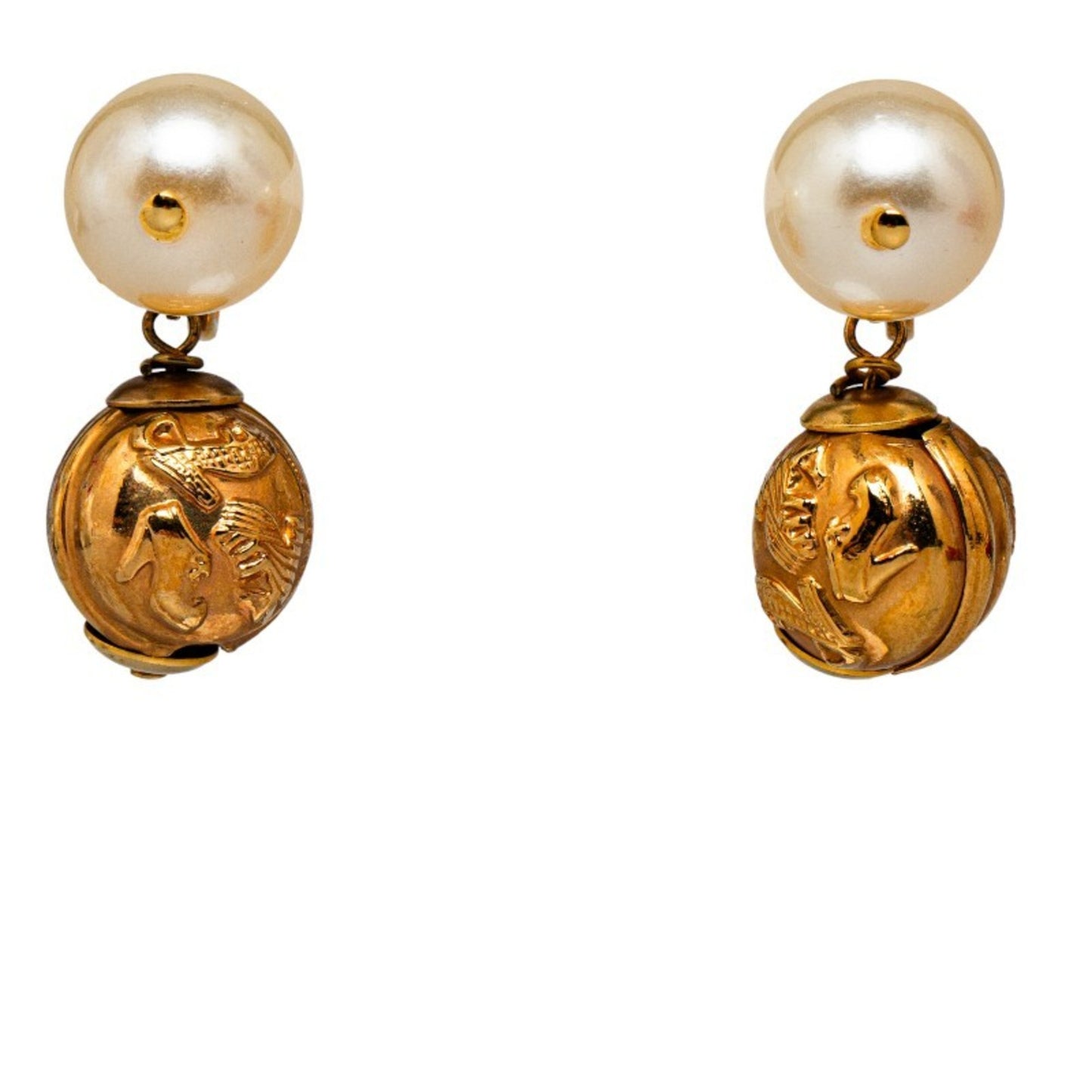 Salvatore Ferragamo Pearl Earrings Gold Plated Women's
