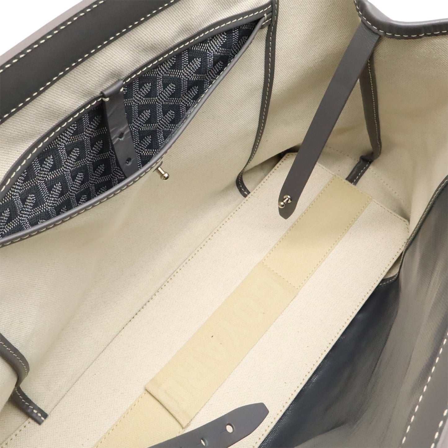 GOYARD Bellechasse Beyod PM Tote Bag Shoulder Herringbone Pattern PVC Leather Gray Black White