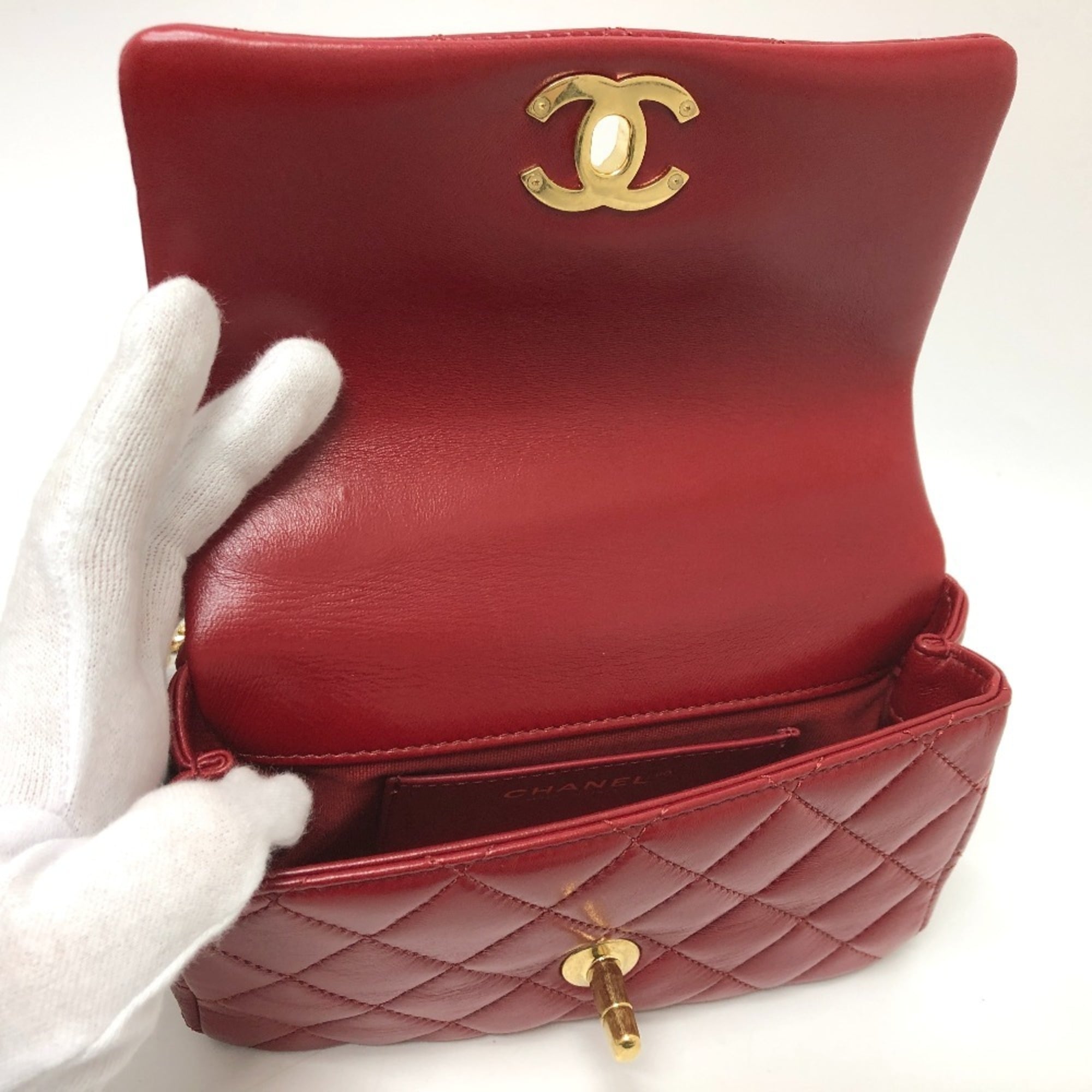 CHANEL Coco Mark Matelasse 3 Chain Shoulder Bag Lambskin Women's Red — New - Store Return
