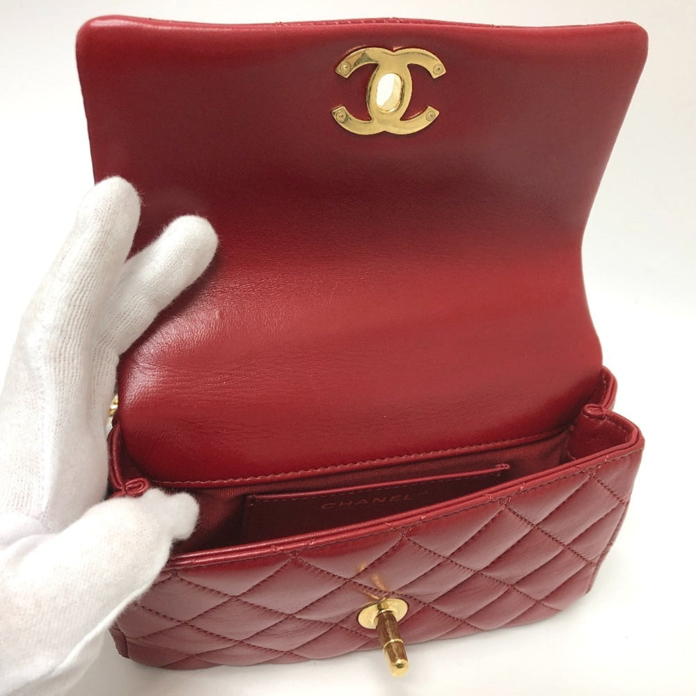 CHANEL Coco Mark Matelasse 3 Chain Shoulder Bag Lambskin Women's Red — New - Store Return