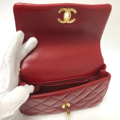 CHANEL Coco Mark Matelasse 3 Chain Shoulder Bag Lambskin Women's Red — New - Store Return
