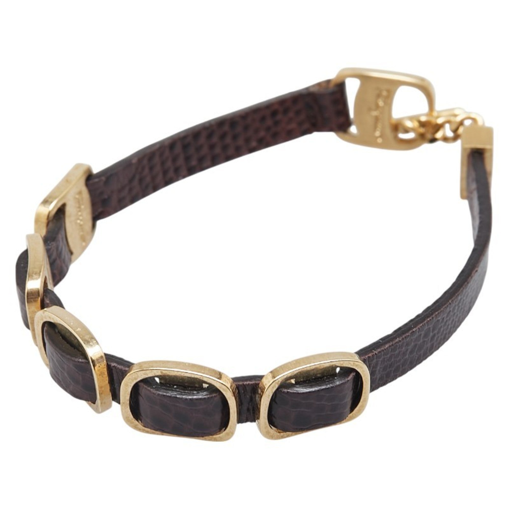 Salvatore Ferragamo Women's Brown Gold Plated Leather Bracelet