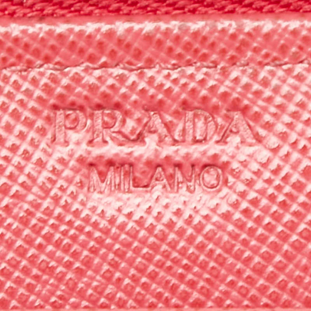 Prada Ribbon Round Zip Long Wallet in Pink Saffiano Leather for Women