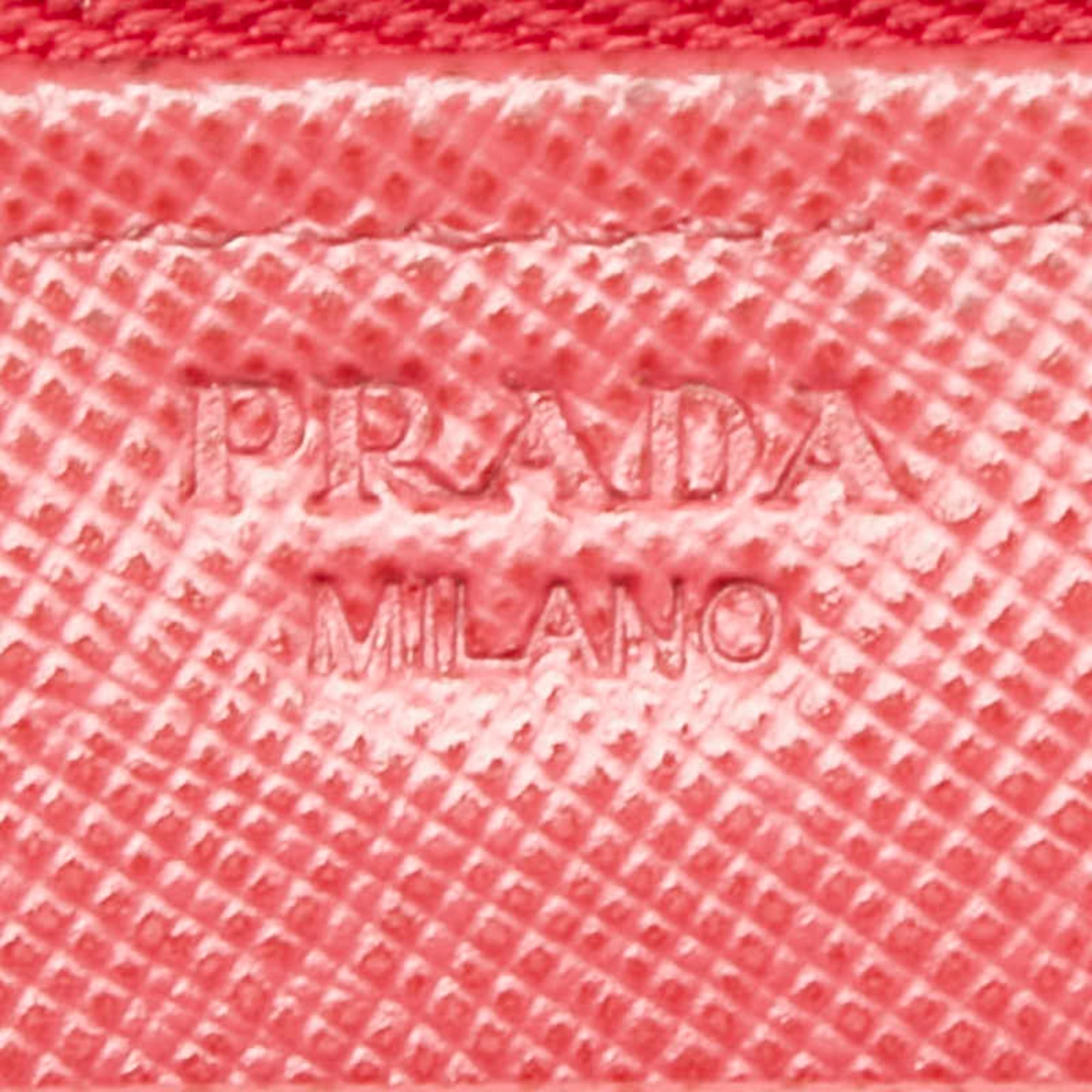 Prada Ribbon Round Zip Long Wallet in Pink Saffiano Leather for Women