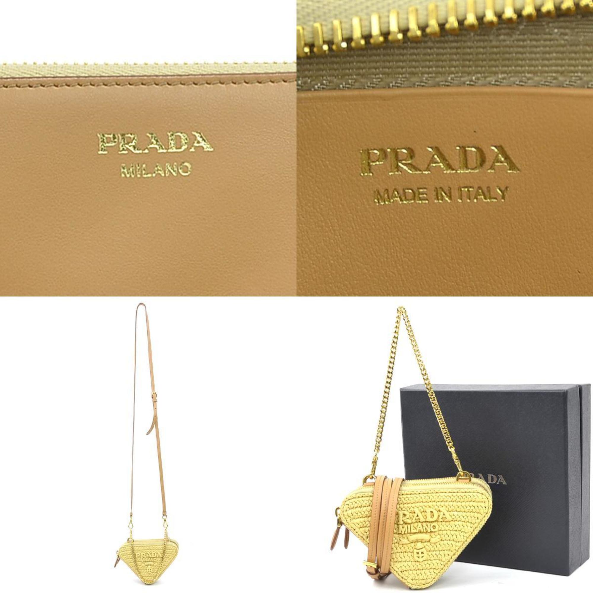 Prada PRADA Shoulder Bag Crochet Mini Pouch Leather Viscose Beige Women's 1NR015 h31454a — Like New