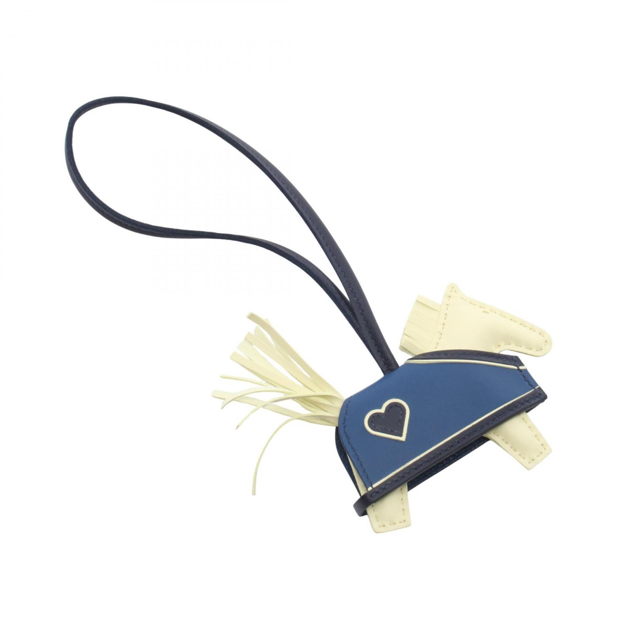 Hermes Rodeo PM Robeo Coeur Jaune Milton Blue Nuit Tie Charm Accessory Leather Veau Swift Agneau Milo Women's Yellow Navy — New - Store Return