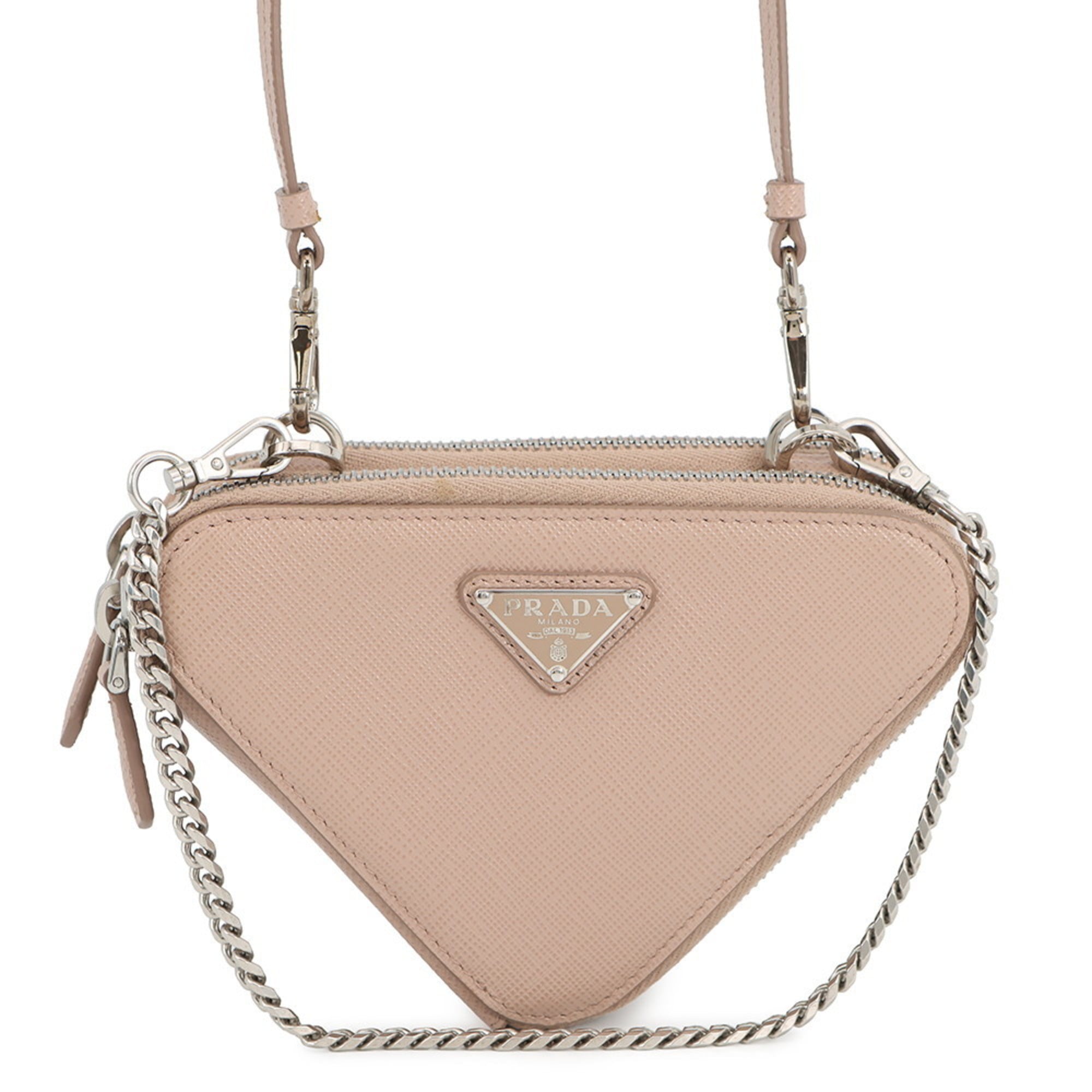 Prada Saffiano Triangle Mini Pouch Leather Shoulder Bag 1NR015 PRADA 2-way