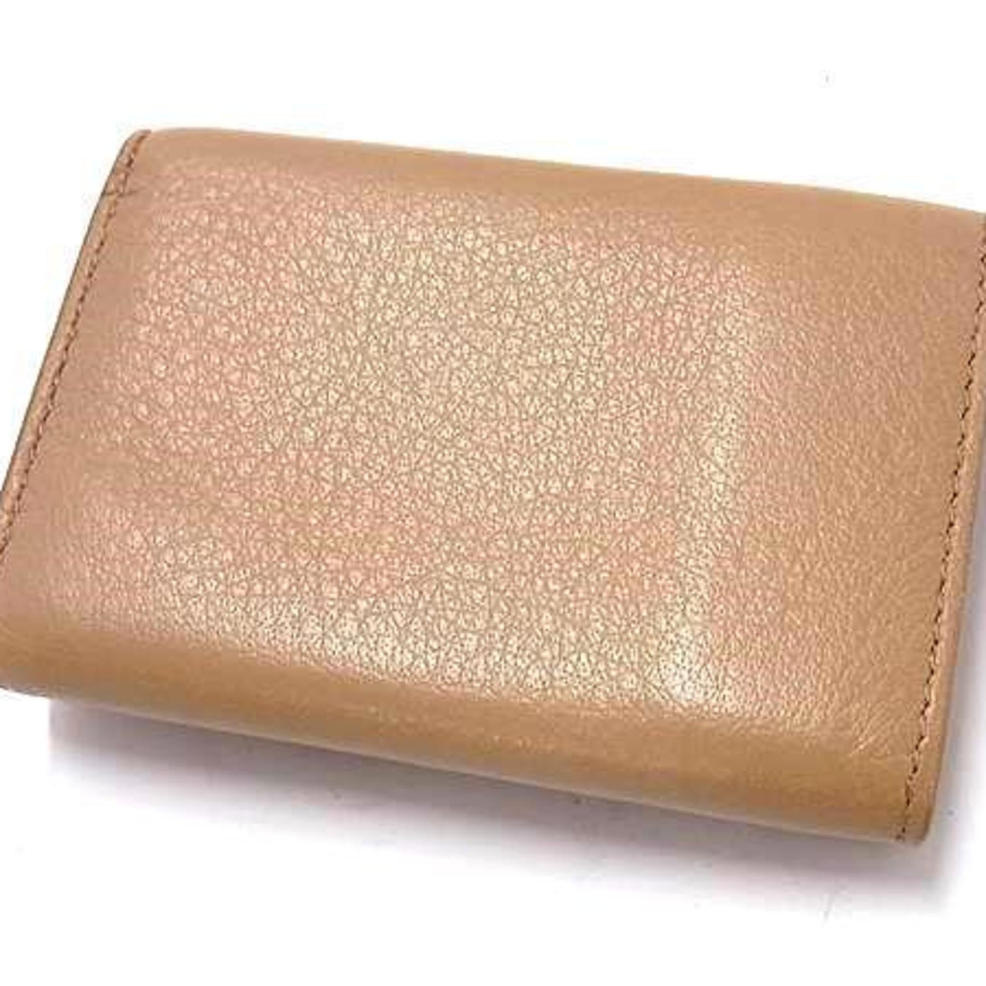 BALENCIAGA Paper Mini Wallet 391446 Beige Leather Women's Trifold