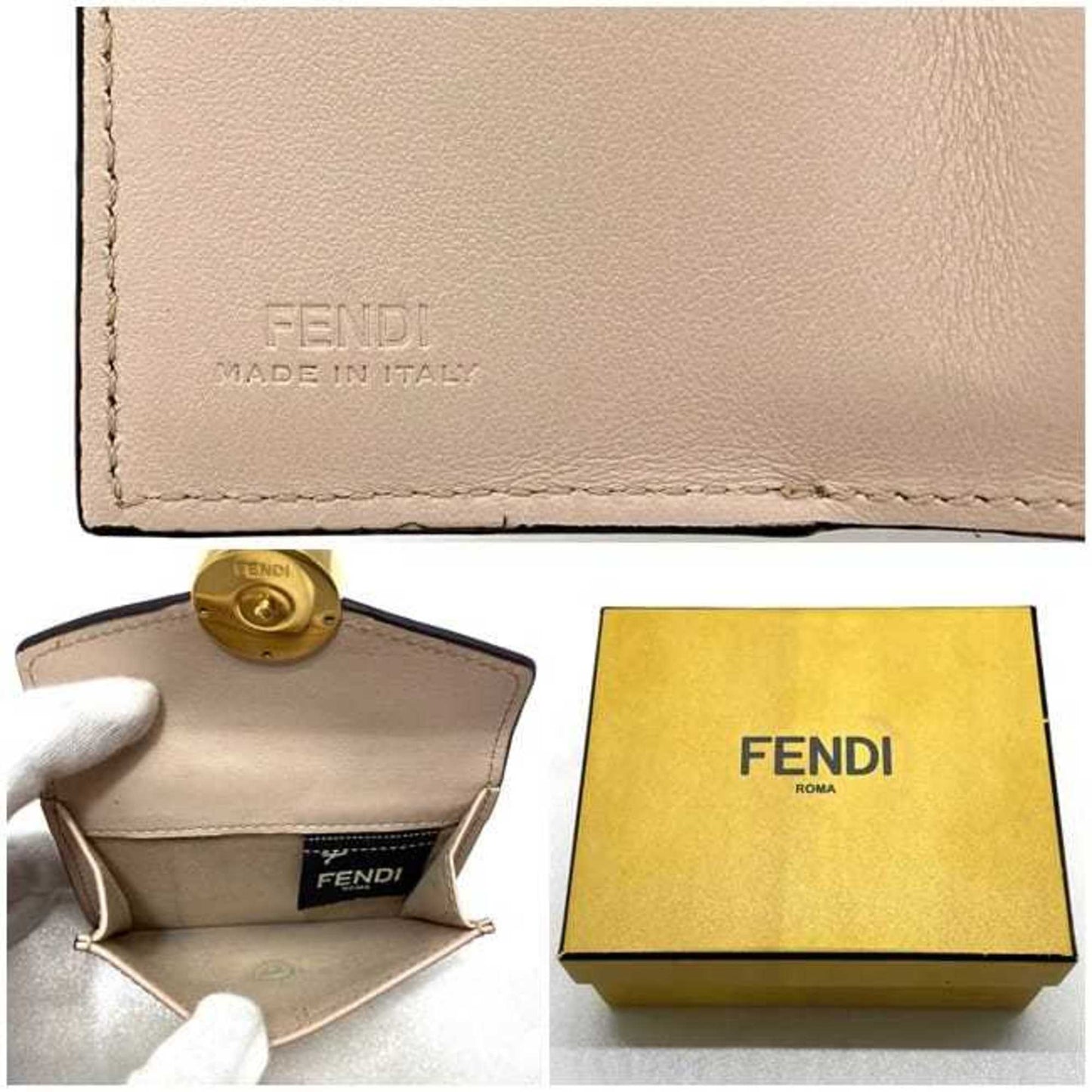 Fendi Trifold Wallet Pink Beige Gold Fizu 8M0395 Leather GP FENDI Circle Women's