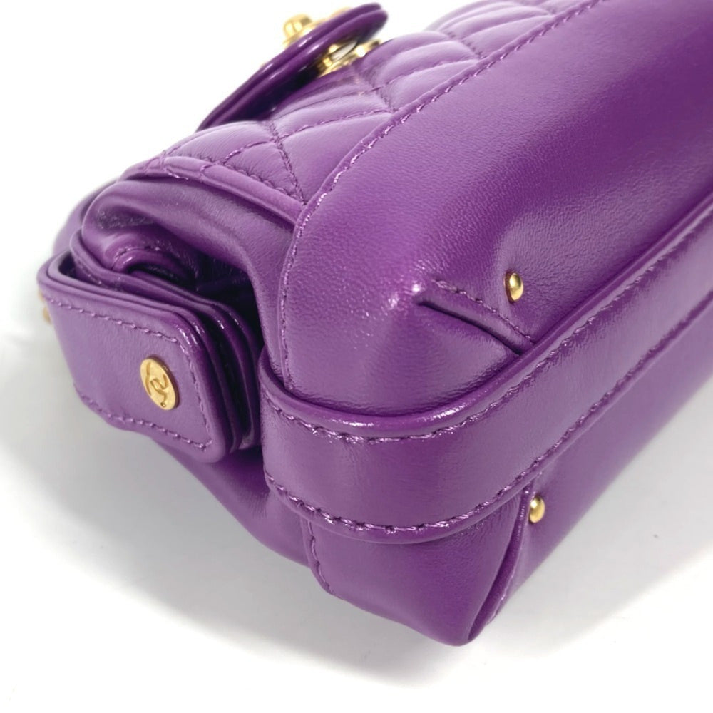 CHANEL AP4109 24A Quilted Matelasse CC Coco Mark Chain Clutch Mini Shoulder Bag Leather Women's Purple — Like New